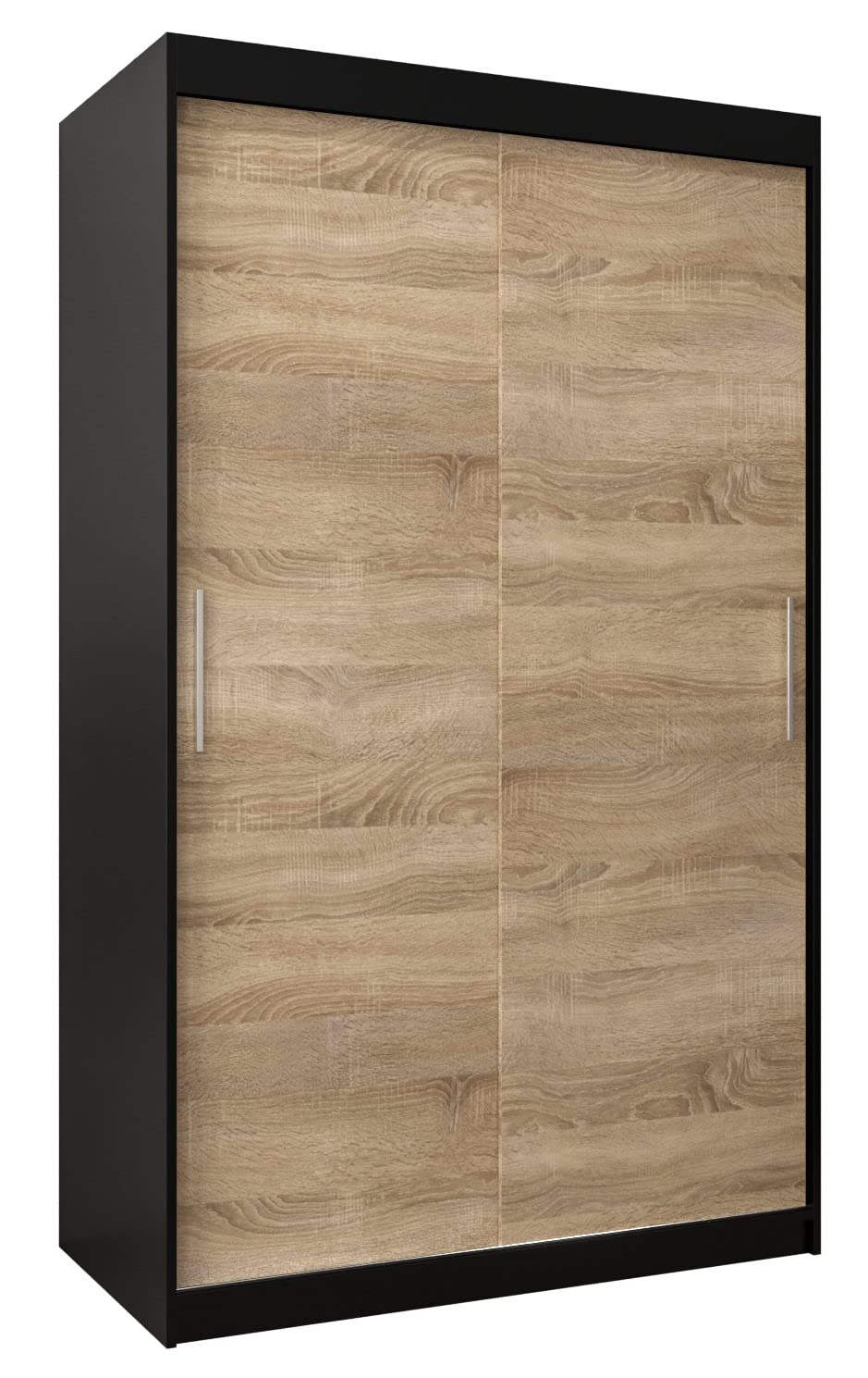 MEBLE KRYSPOL Tokyo 250 Wardrobe with Three Sliding Doors for Bedroom – Modern Storage Cabinet with Clothes Rail and Shelves – 250 x 200 x 62 cm – Matte Black and Artisan