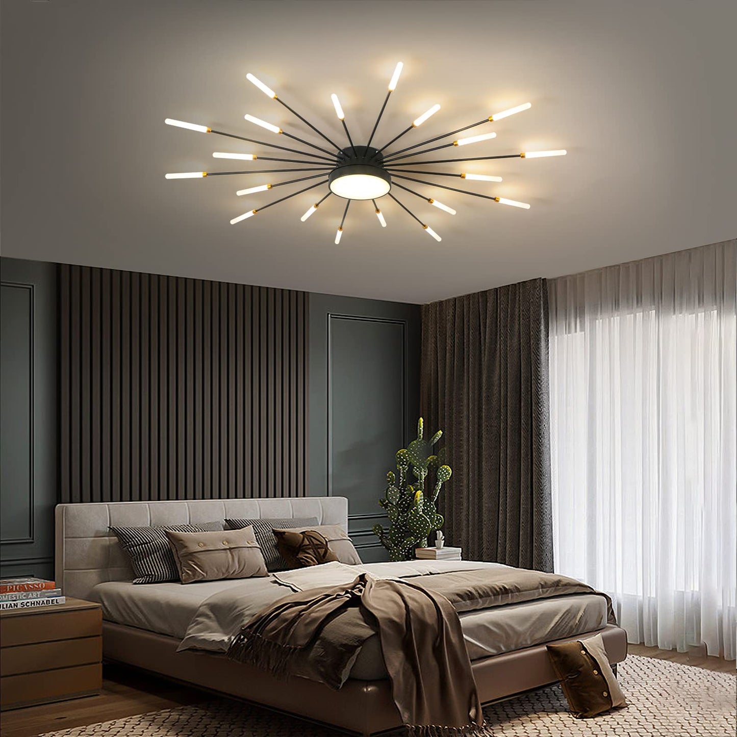 minifair Moderne LED-Deckenleuchte, 12 + 1 Köpfe, halbbündige Deckenleuchte, goldene Kronleuchter, Deckenbeleuchtung für Schlafzimmer, Wohnzimmer, Küche, Esszimmer, Restaurant