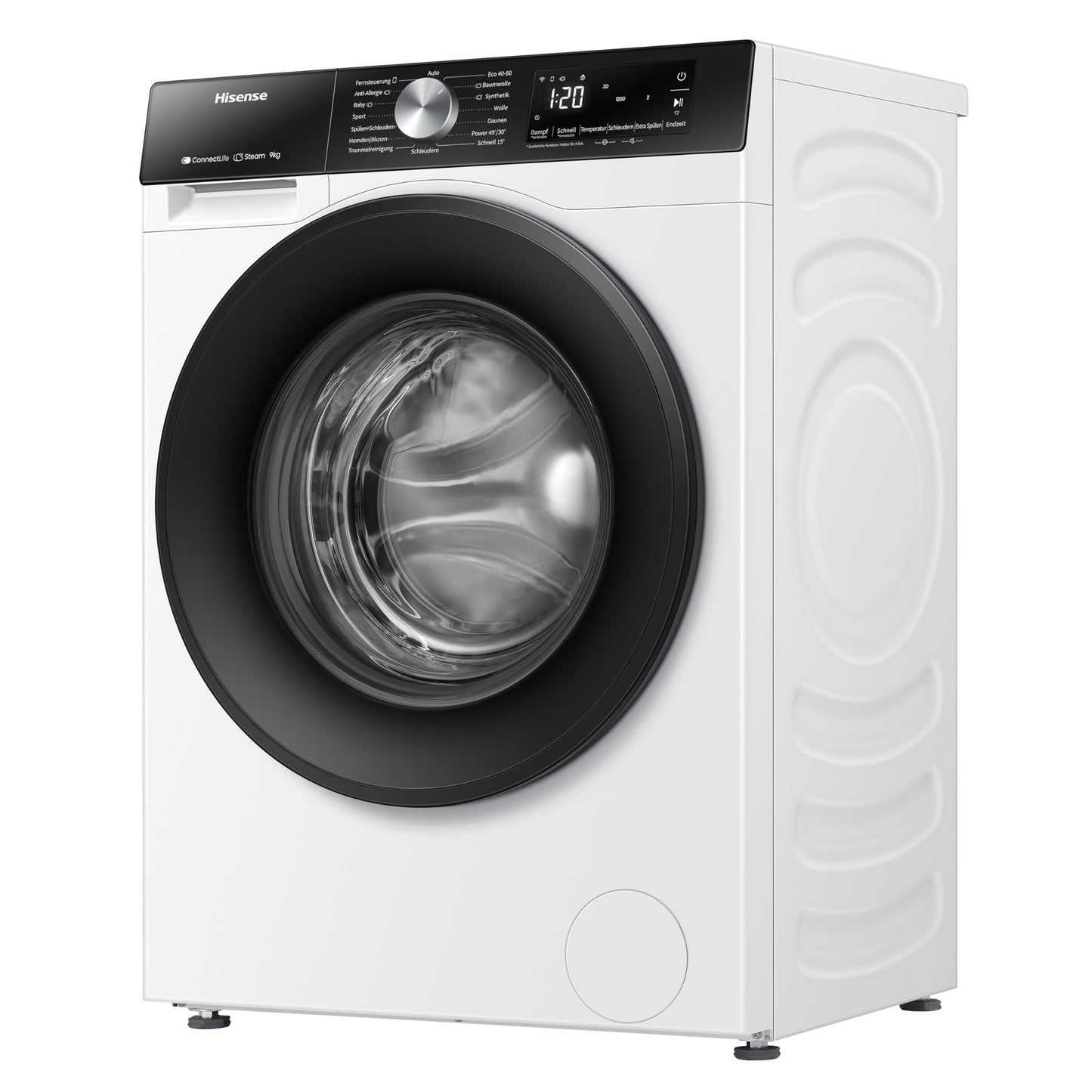 Hisense WF3S8043BB3 Waschmachine mit Dampffunkunktion, 8 kg, 1400 U,min, WIFI, ConnectLife, Power JetWash, Anti-Allergie Programm, Aqua Stop, Auto Wash, Quick Wash, EEK A-30 Prozent