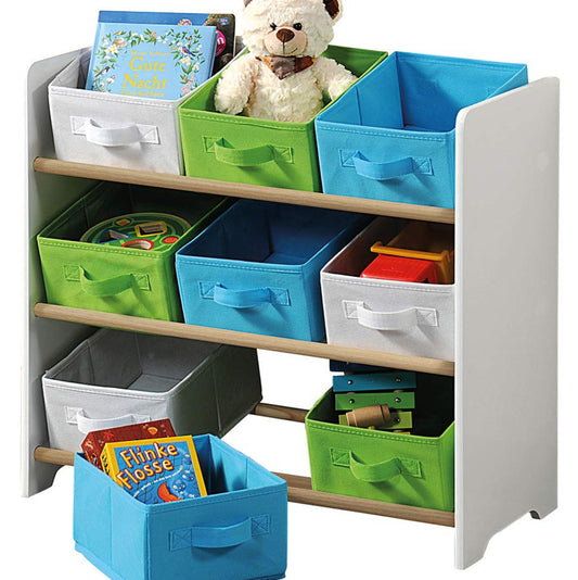 Kesper | Kinderregal mit Boxen, Material: Faserplatte, Maße: 66 x 30 x 59,5 cm, Farben: Weiß, Grün, Blau | 17716 13