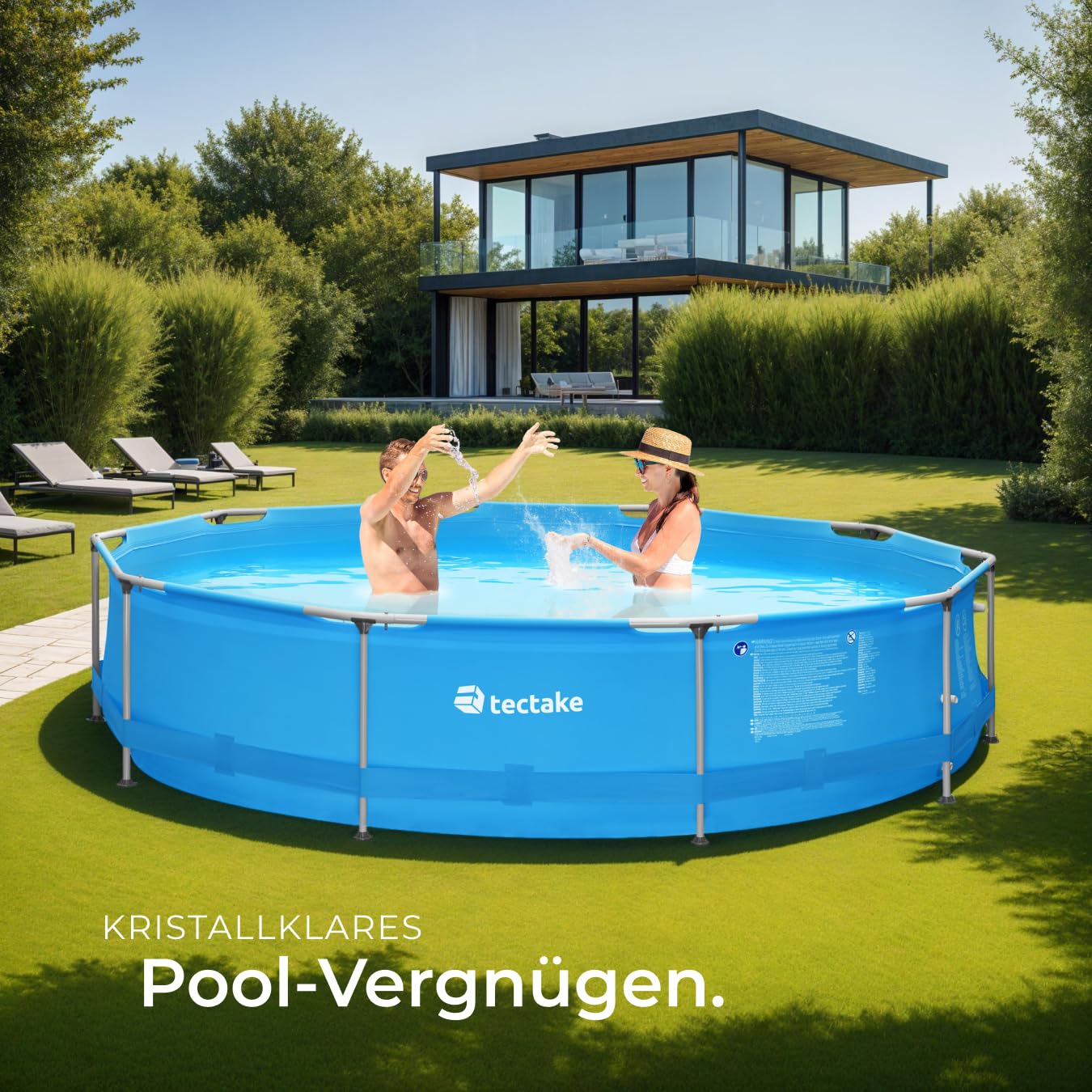 tectake® Swimming Pool, Large Swimming Pool, Rectangular, Frame Pool, Pool for Garden, Steel Frame Pool, Complete Set, Outdoor Garden Pool, Above Ground Pool, 300 x 207 x 70 cm, Grey