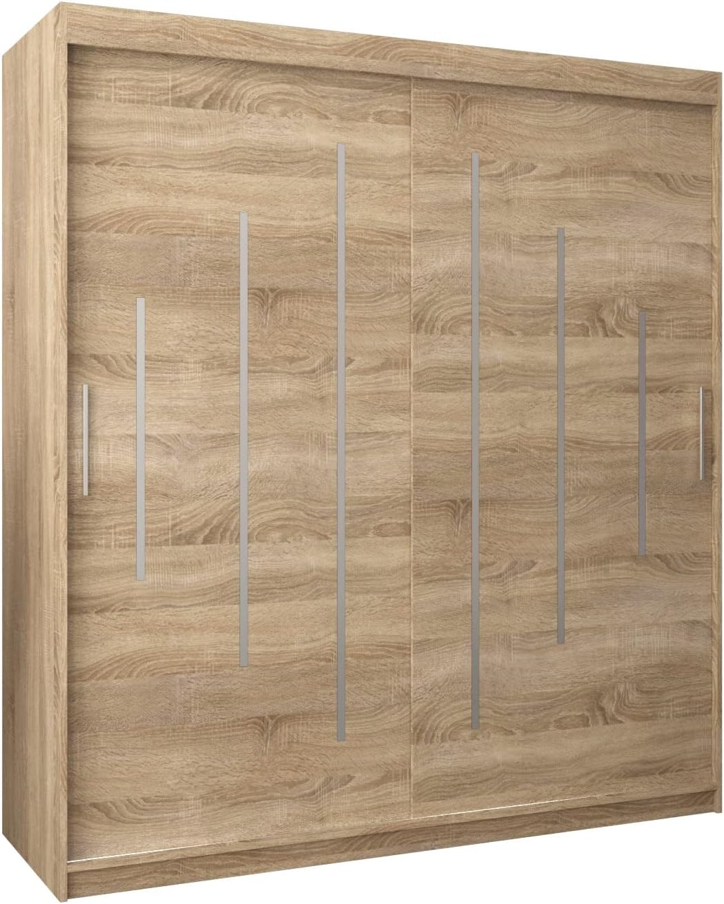 Kryspol Schwebetürenschrank York 250 cm Kleiderschrank mit Kleiderstange und Einlegeboden Schlafzimmer- Wohnzimmerschrank Schiebetüren Modern Design (Weiß)