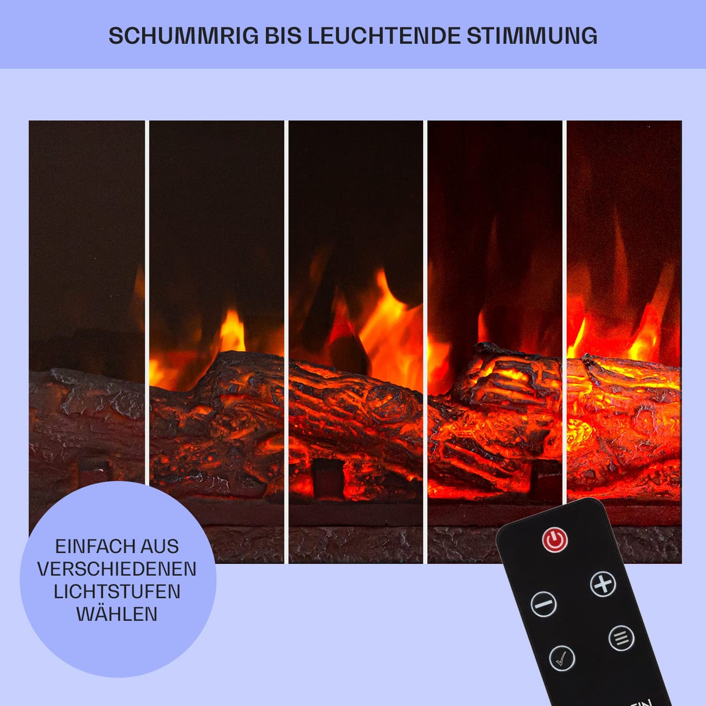 Klarstein Elektrokamin, Elektro Heizungen für Wohnzimmer & Innenräume, Elektrischer mit LED Flammen, mit Fernbedienung, Elekroofen-Kamin, Automatische Temperaturregelung, Heizung 1800 W