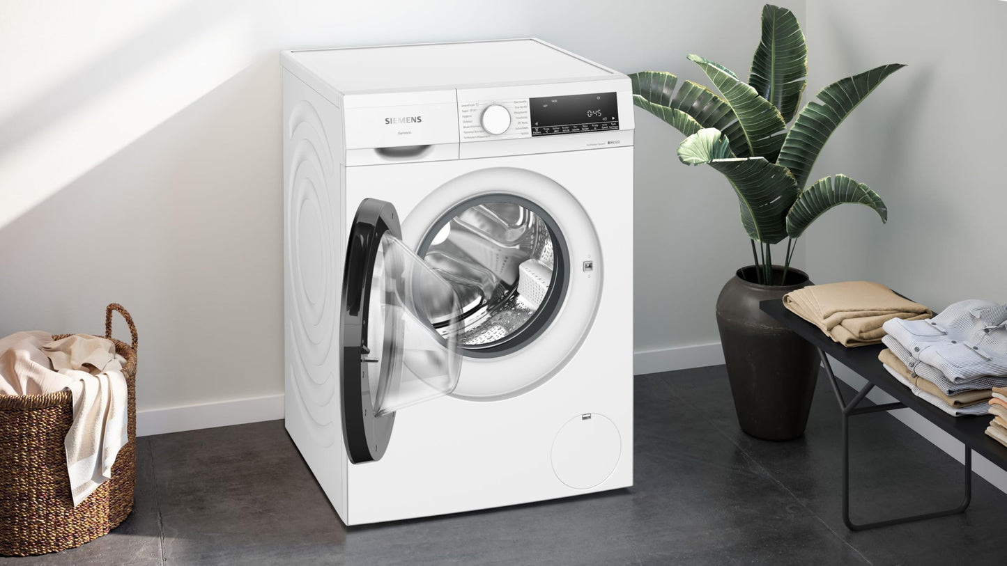 Siemens WM14N12A Waschmaschine iQ300, Frontlader mit 9kg Fassungsvermögen, 1400 UpM, speedPack L, smartFinish, Outdoor-Programm, LED-Display, Weiß, 60cm