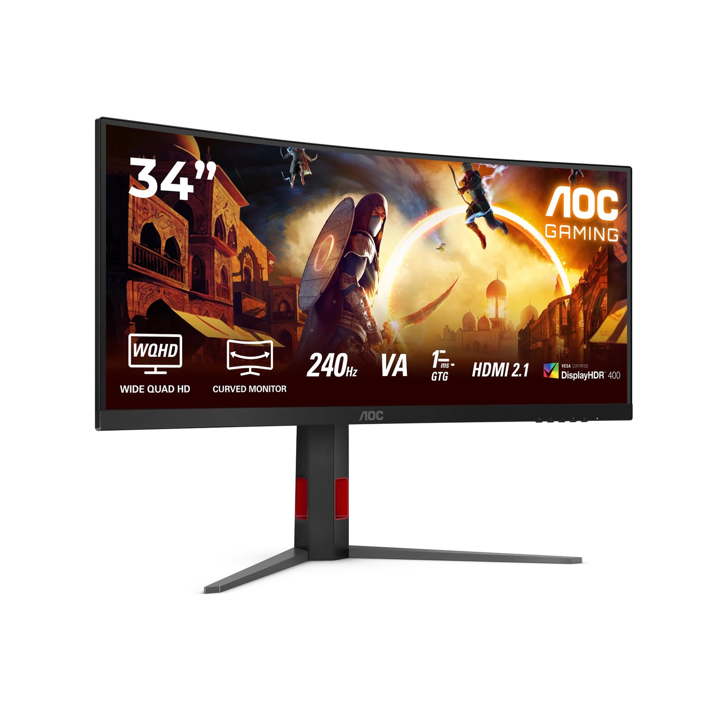 AOC Gaming CU34G2XPD – 34-Zoll-WQHD-Curved-Monitor, 180 Hz, schnelle VA, 1 ms GTG, FreeSync Premium, HDR400, höhenverstellbarer Standfuß (3440 x 1440, HDMI, DisplayPort, USB-Hub)