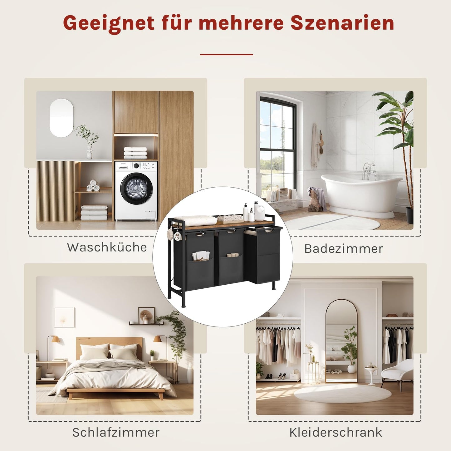 WOLTU Laundry Basket, 3 Compartments, Each 40 L, Laundry Hamper with Shelf Metal Frame, Oxford Fabric Laundry Bag, Extendable, Removable, Laundry Sorter, Laundry Container, White