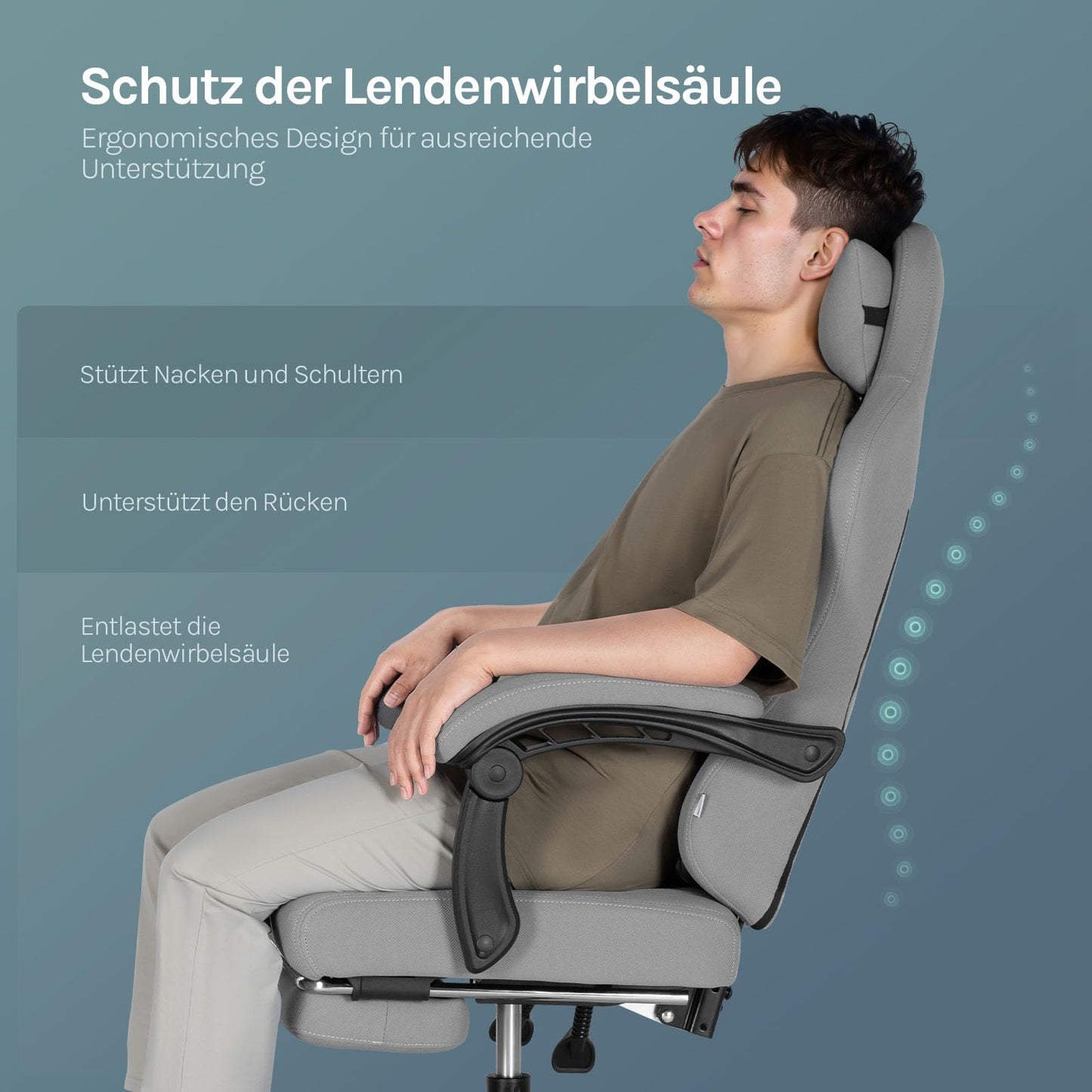WOLTU Gaming Stuhl mit Massagefunktion, Computerstuhl Ergonomisch, Taschenfederkissen, Lendenmassage, Kopfkissen, Fußstütze, Drehstuhl, 150 kg, Netzstoff, Rosa+Weiß