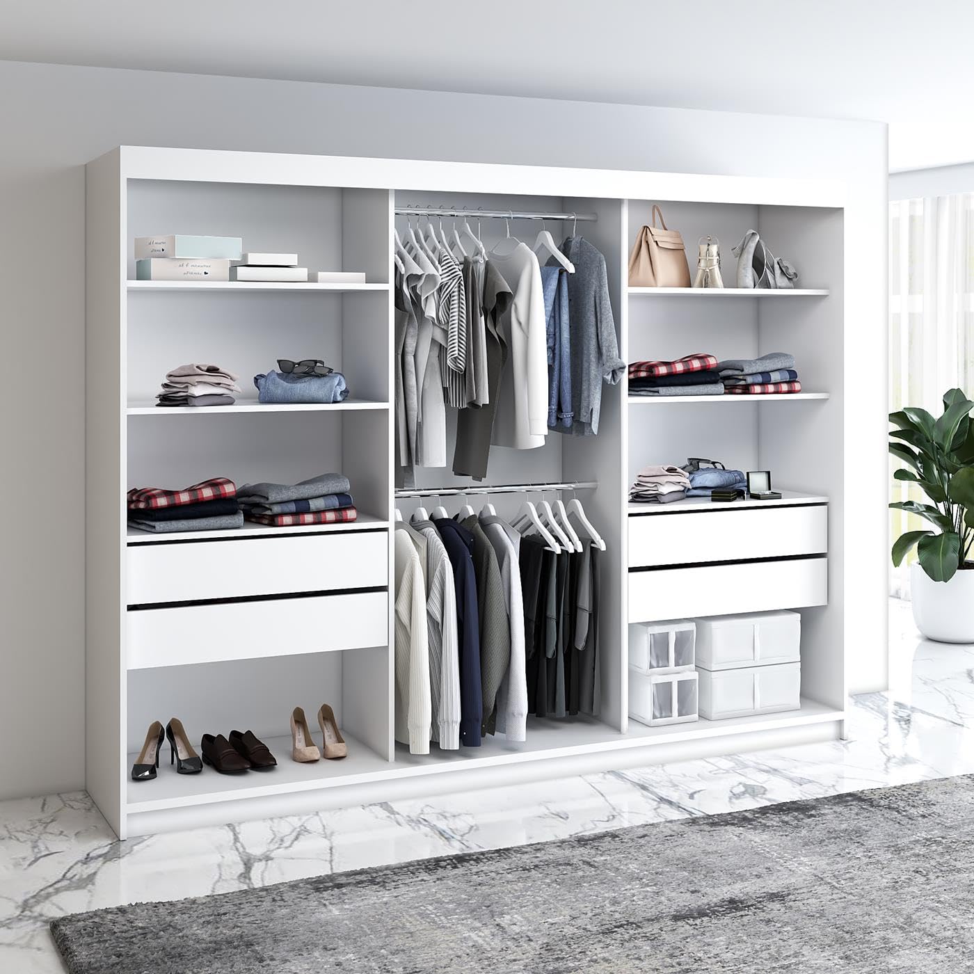 A&J MöbelLand Schwebetürenschrank VILANO 2, 3-türig Schrank 200 cm Kleiderschrank mit 4 Schubladen, und Spiegel (Weiß, Schwarz, Somona) (Schwarz/schwarz/schwarz)