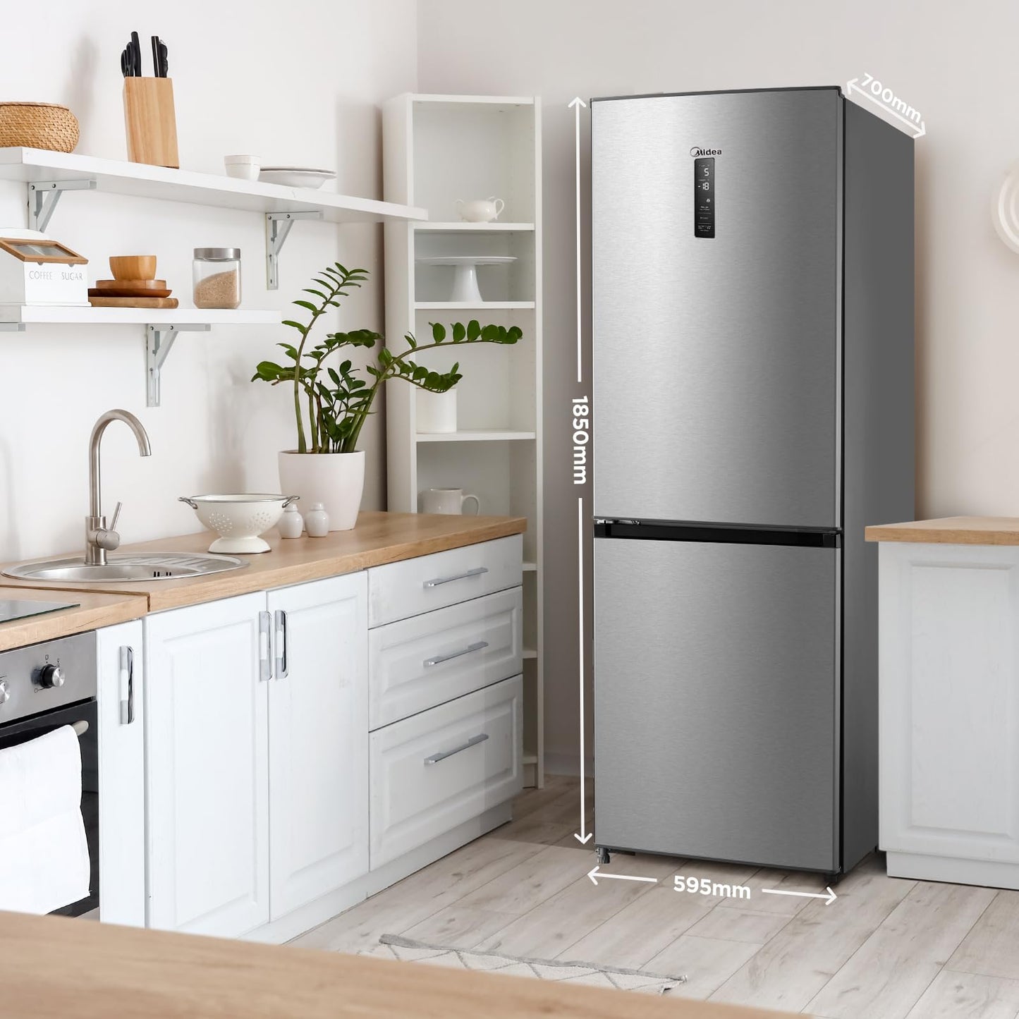 Midea MERB276FGE02A Kühl-/Gefrierkombination/180 cm Höhe/NoFrost/Doppelte Steuerung/Super-Kühlfunktion/219 kWh/Jahr/199L Kühlteil/71L Gefrierteil