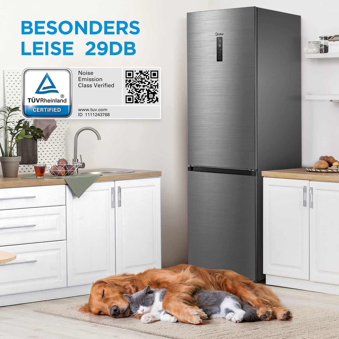 Midea MERB276FGE02A Kühl-/Gefrierkombination/180 cm Höhe/NoFrost/Doppelte Steuerung/Super-Kühlfunktion/219 kWh/Jahr/199L Kühlteil/71L Gefrierteil