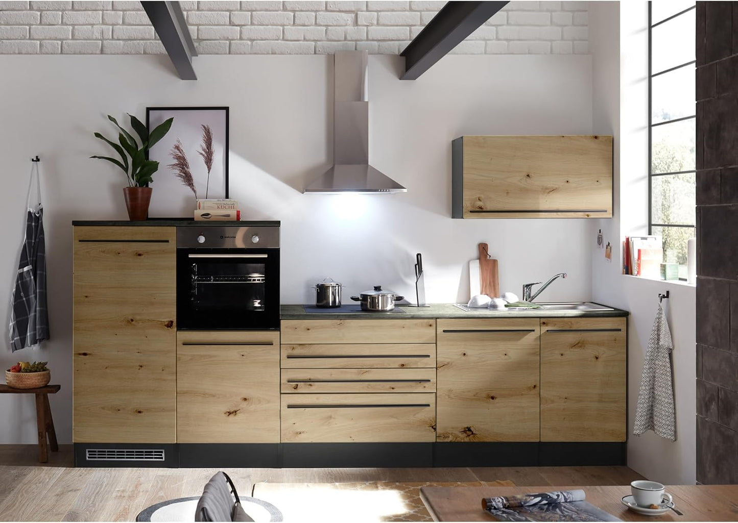 Jazz 4 Modern Corner Kitchen with Electrical Appliances in White High Gloss, Metallic Grey - Spacious Kitchen Unit in L-Shaped with Lots of Storage Space - 320 x 200 x 60 cm (W x H x D)