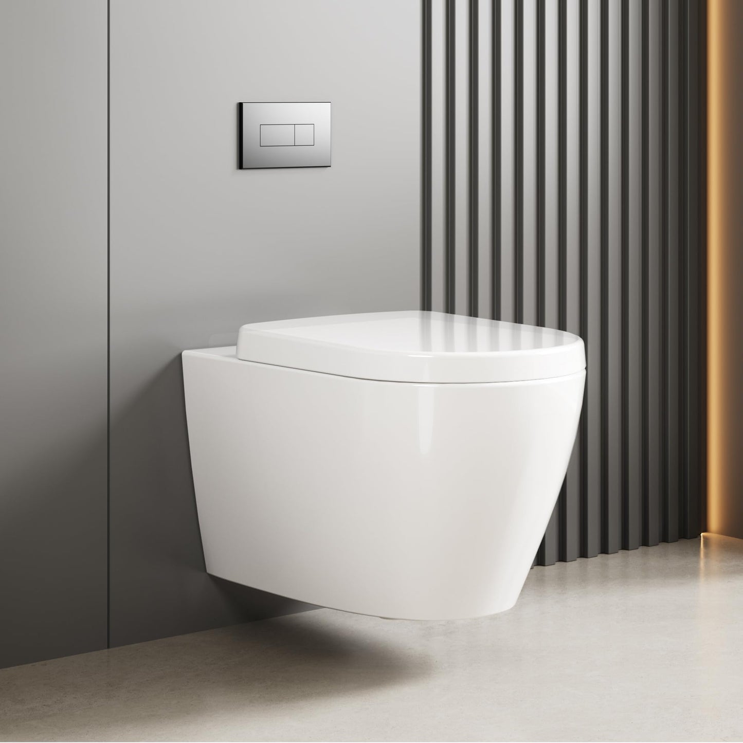 Hängend WC Spülrandlos Toilette, Wand-WC Set aus Keramik mit Toilettendeckel Abnehmbaren Absenkautomatik Effizienter Spültechnik Hängetoilette, D-Form,Lang 51cm, Weiß
