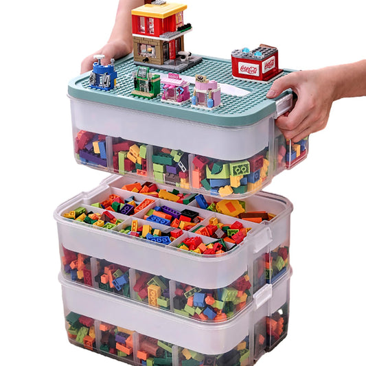 Kinder Aufbewahrungsbox mit Deckel Bausteine Boxen Aufbewahrung Spielzeugkiste Kinderzimmer Kinderbox 3 Stufen Stapelboxen Staubox Ordnungsboxen Transparent Organizer Box Trennbare Kunststoffbox
