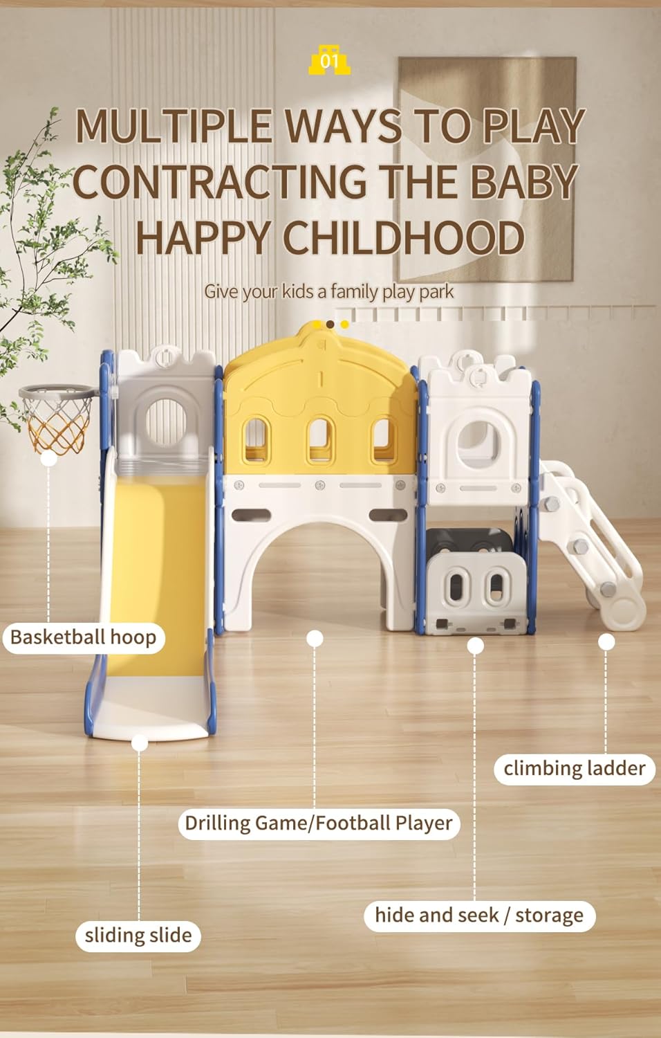 Veitoalioy Children's Slide Outdoor, Garden Slide Outdoor and Indoor, Suitable for Babies Aged 1-4 to Play, Safe and Reliable Sliding Swing Combination (Aisle Grey White)