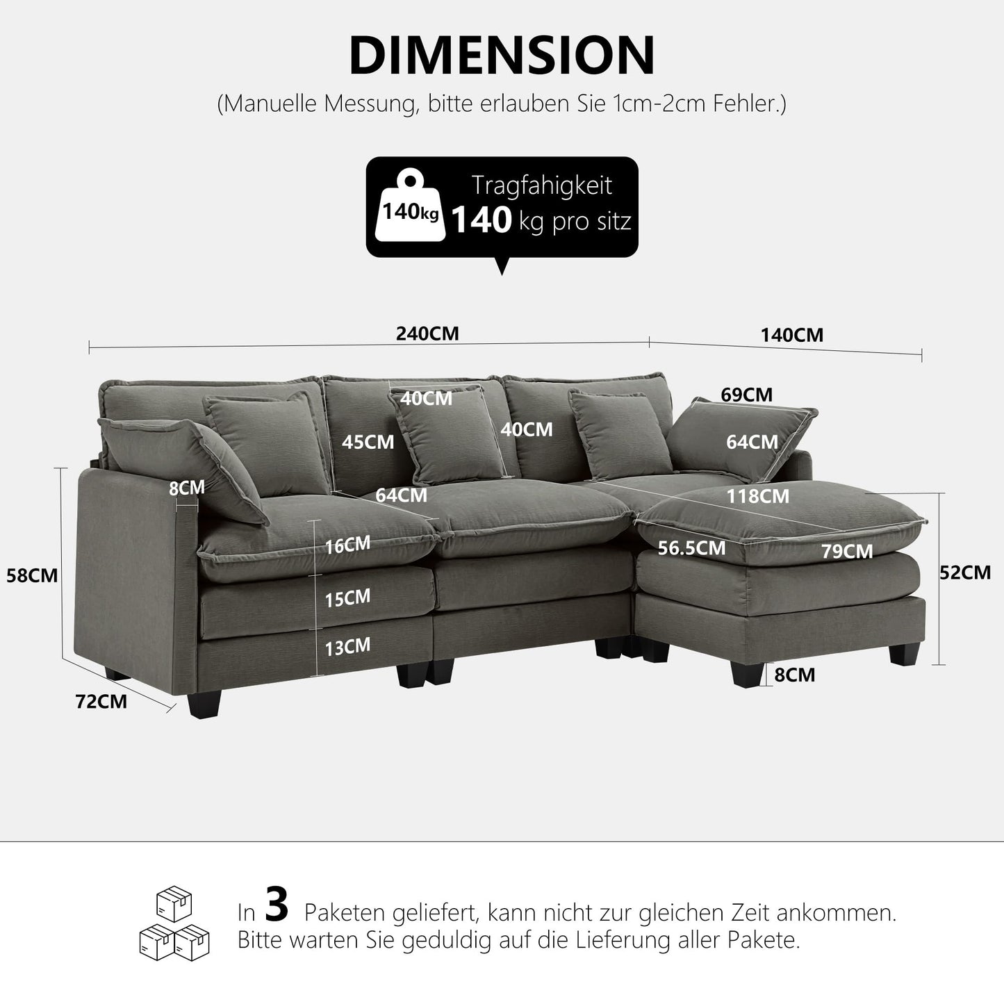 Urhanherry U-Shape Cloud Sofa, Modular Sectional Sofa, 6-Seater with 2 Ottomans, Modern Sofa with Decorative Cushions/Armrests, Breathable Chenille Fabric, U Sofa Couch for Living Room, Beige