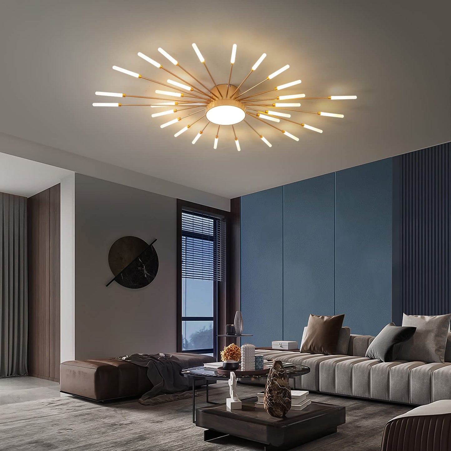 minifair Moderne LED-Deckenleuchte, 12 + 1 Köpfe, halbbündige Deckenleuchte, goldene Kronleuchter, Deckenbeleuchtung für Schlafzimmer, Wohnzimmer, Küche, Esszimmer, Restaurant