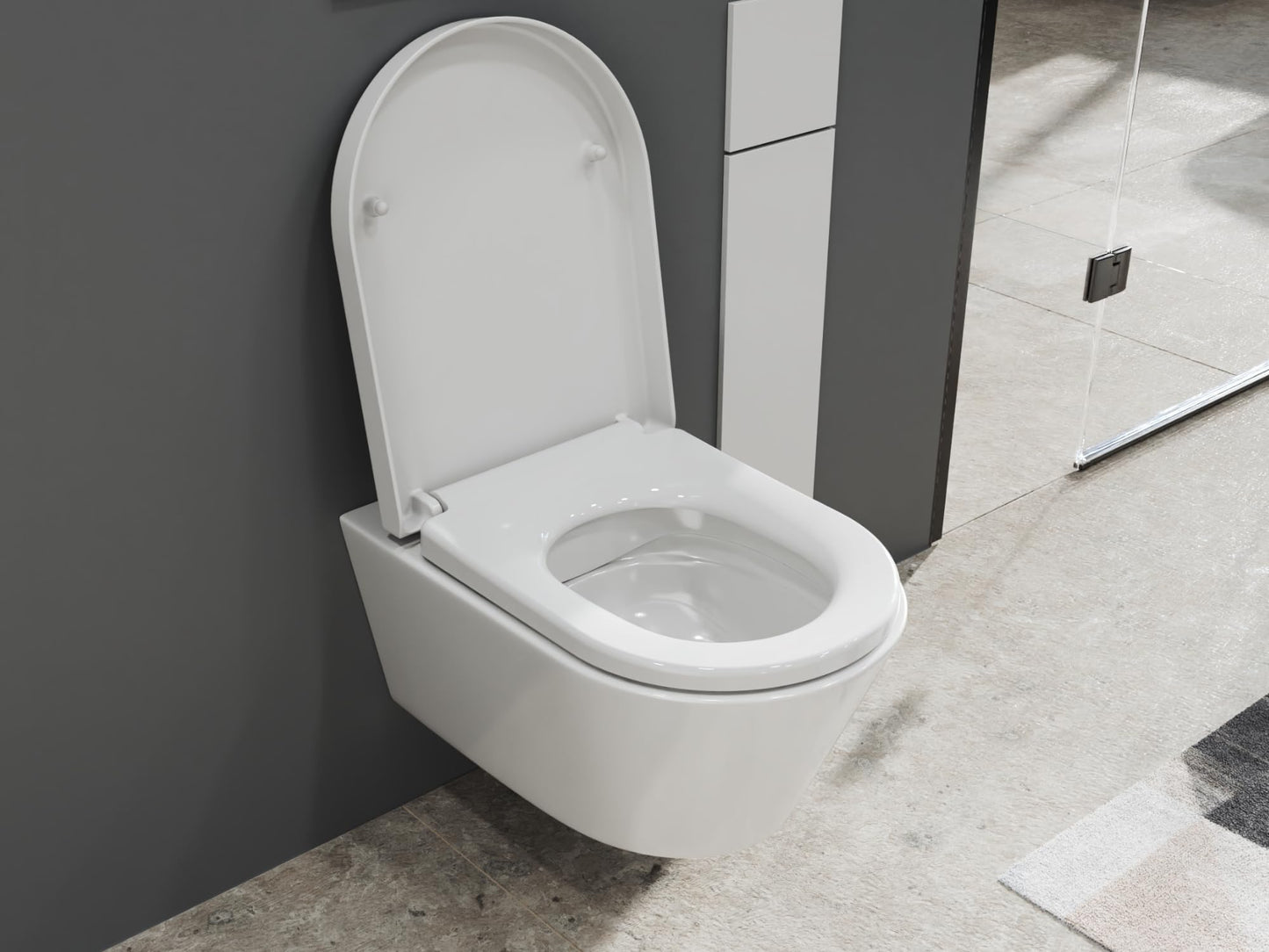 SSWW | Spülrandlose Toilette mit Softclose Toilettendeckel, Hänge-WC aus Keramik, Wand-WC, Tiefspüler | 54 cm lang