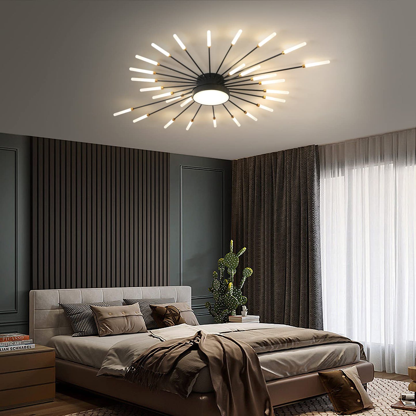 minifair Moderne LED-Deckenleuchte, 12 + 1 Köpfe, halbbündige Deckenleuchte, goldene Kronleuchter, Deckenbeleuchtung für Schlafzimmer, Wohnzimmer, Küche, Esszimmer, Restaurant