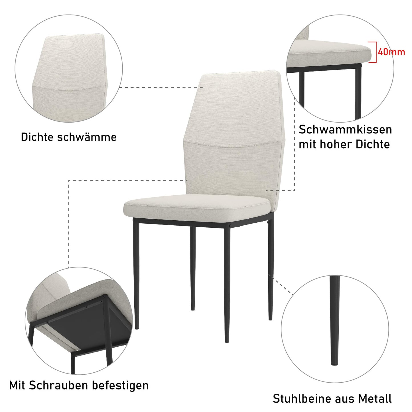 GOLDFAN Glas Esstisch Set 4 Stühle Rechteckiger Esstisch und Rückenlehne Esszimmerstuhl für Küche Wohnzimmer Büro, Grau