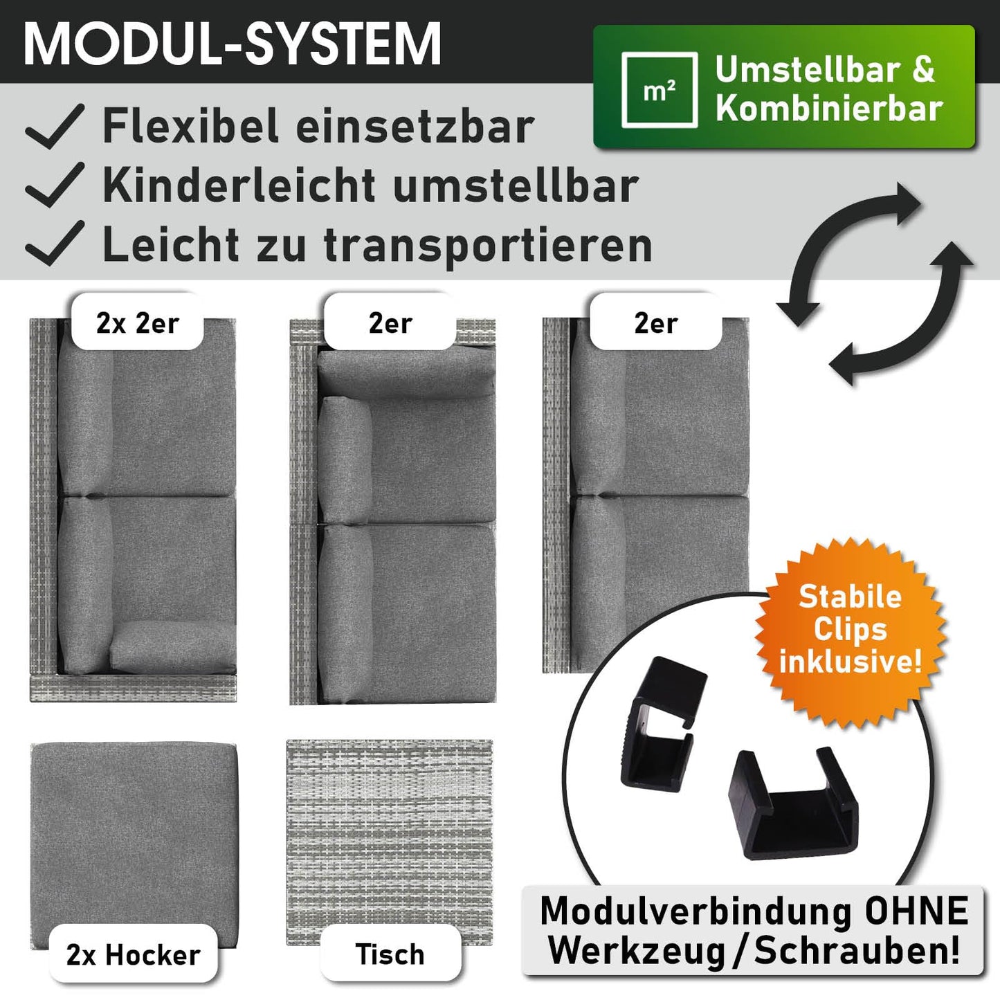 BRAST® Gartenmöbel Lounge Set XXL | 8-12 Personen viele Modelle & Farben | inkl. extra Dicke Kissen | TÜV geprüft | Outdoor Loungemöbel Sitzgruppe Essgruppe Garnitur | Dreams Grau