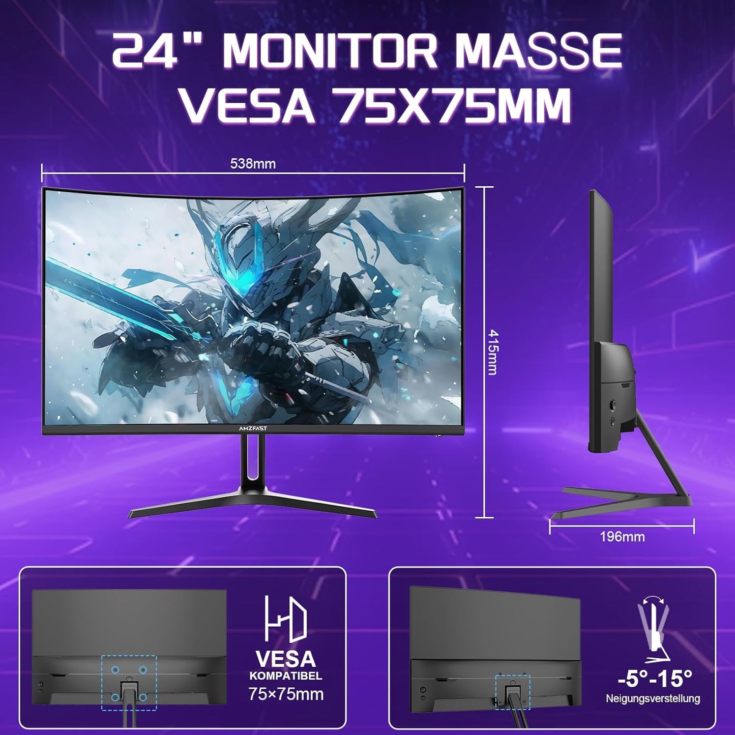 Amzfast 32 Zoll Curved Gaming Monitor (240Hz, 1920x1080, 1ms MPRT, 1500R), Adaptive-Sync, 90% DCI-P3, 120% sRGB, 300cd/m², HDMI 2.0 & DisplayPort 1.4 (AMZG32C3F)
