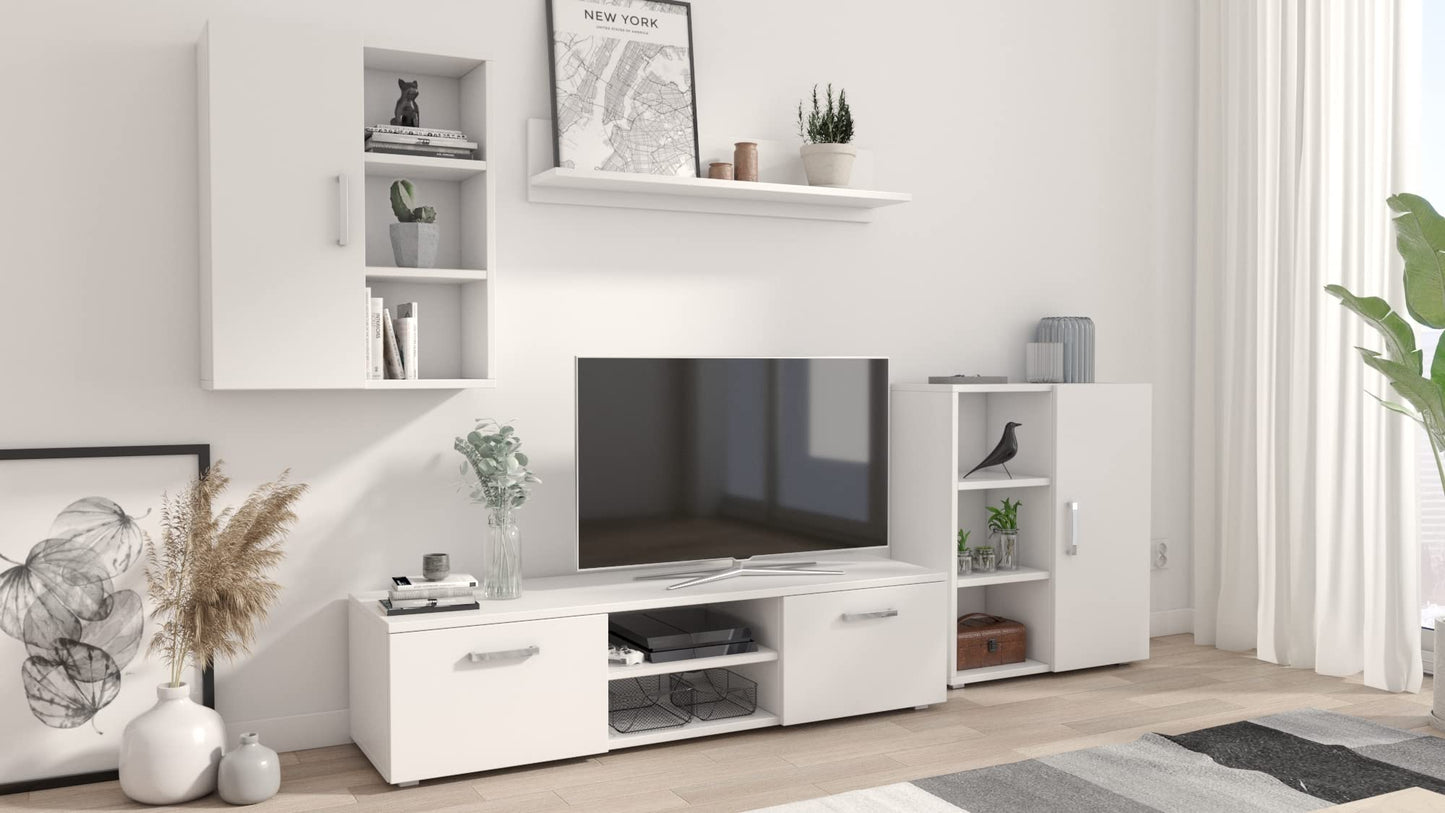 MATKAM Dedal Living Room Wall Unit Modern Living Room Cabinet with TV Table Complete Furniture (White)
