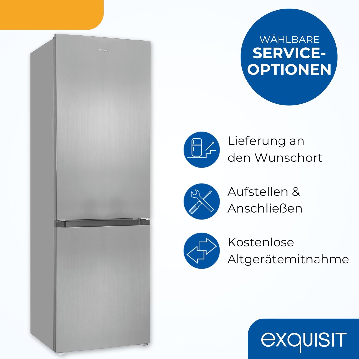Exquisit Kühl-Gefrierkombination, 186 cm Höhe, Kühlschrank mit Gefrierfach, 4-Sterne-Gefrieren, 315 Liter, Alarm-Funktion, KGC5320-95-E-040C inoxlook-az