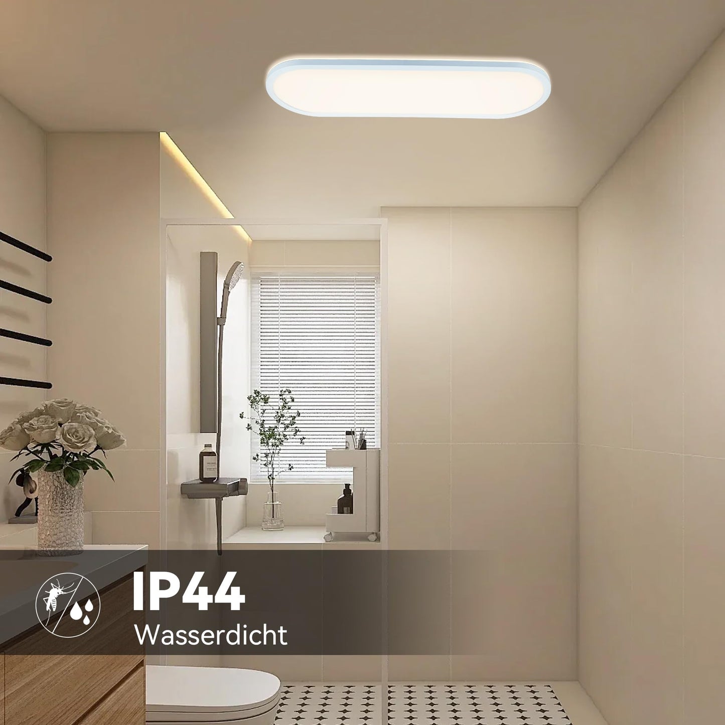 ONDTA LED Deckenleuchte dimmbar 22W, 58x20cm 2700K-6500K 2800LM, Deckenlampe mit Fernbedienung, IP44 Badezimmer lampe LED Panel für Küche Wohnzimmer Schlafzimmer Badezimmer Büro, Rechteckig