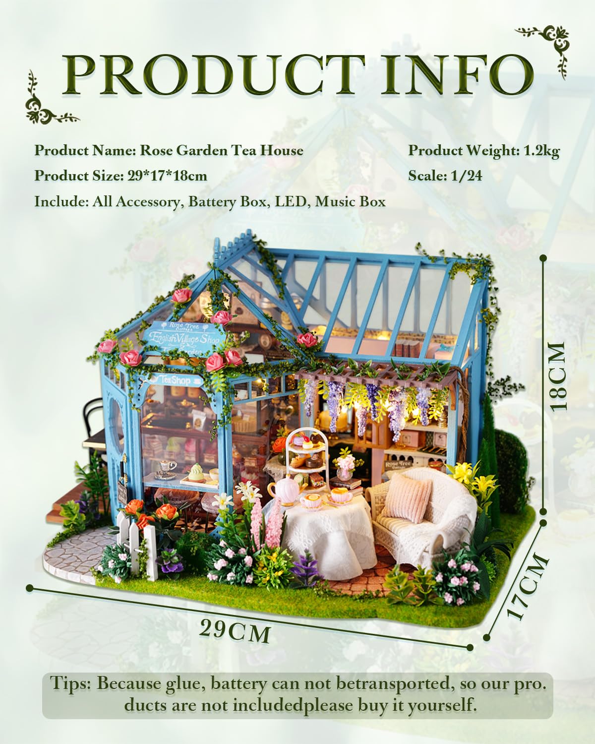 Endless Limit DIY Miniatur Haus Bausatz für Erwachsene,Puppenhaus Gewächshaus mit LED Licht,3D Puzzle Buchstütze aus Holz Modellbausatz Bastelset Bücherregal Deko Geschenken (Rose Garden Tea House)