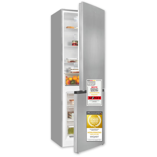 Exquisit Kühl-Gefrierkombination, 186 cm Höhe, Kühlschrank mit Gefrierfach, 4-Sterne-Gefrieren, 315 Liter, Alarm-Funktion, KGC5320-95-E-040C inoxlook-az