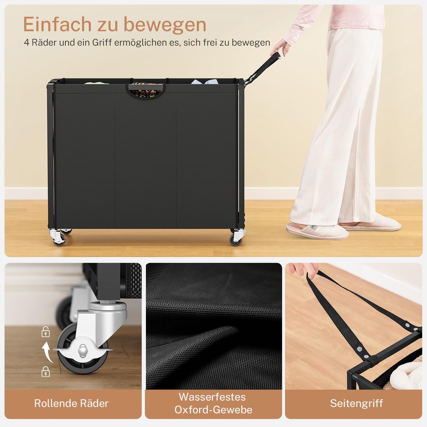 FIONESO Laundry Basket 3 Compartments, 120 L Laundry Hamper with 2 Drawers, Laundry Basket with Wheels & Two-Tone Top Plate, Laundry Trolley for Laundry Room, Bathroom, Entrance Area - 80 x 32 x 76.5