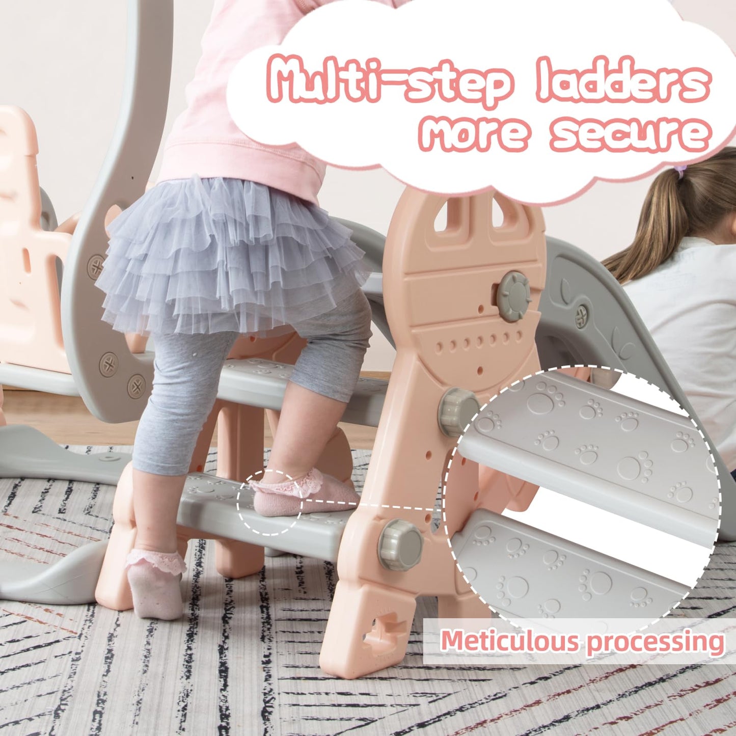 DADEA 6 in 1 Kinderrutsche mit Korb, Rutsche und Schaukel für Kinder im Freien Grün, 150 × 150 × 115 cm, Babyschaukel und Rutsche für Kinder zu Hause Schaukel Kinderrutsche, Grün