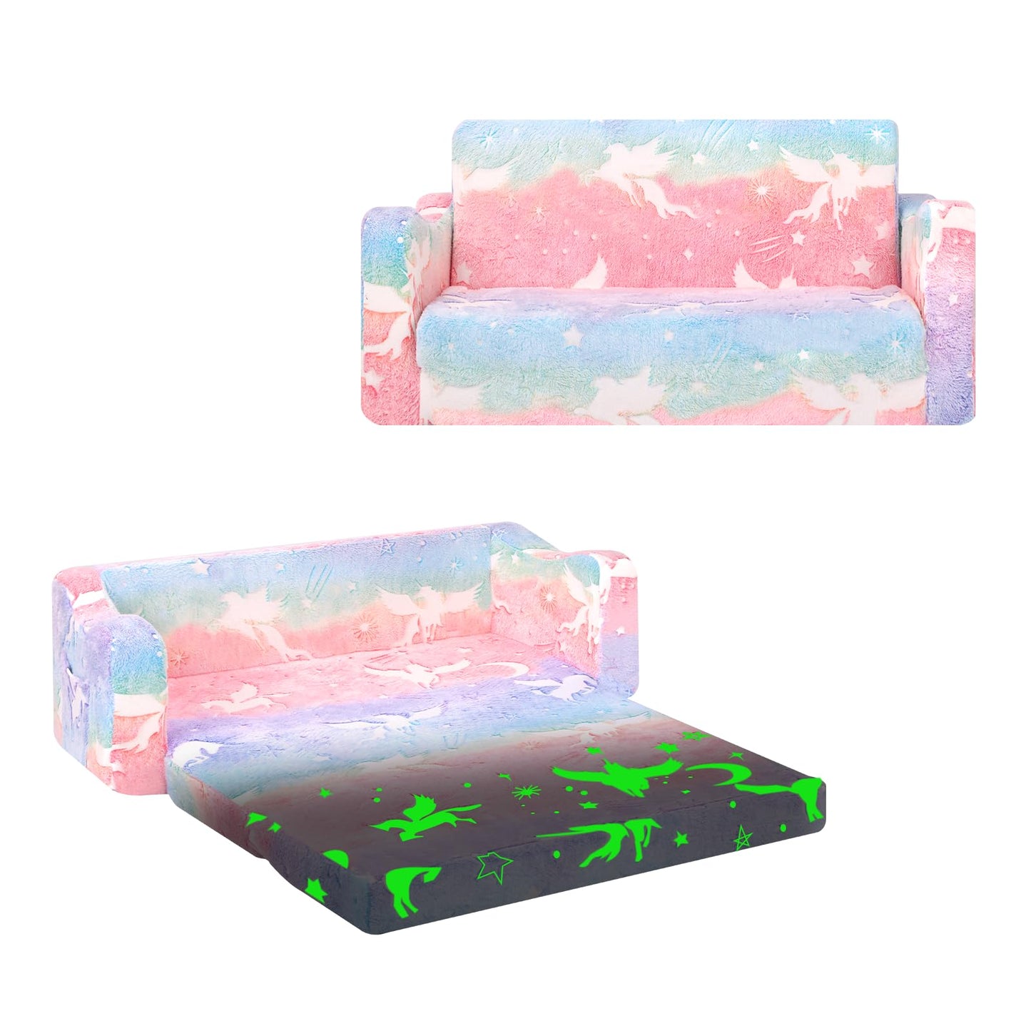 Children's Sofa Fold-Out 2-in-1, Extra Large Children's Sofa Glows in the Dark with Sleep Function, Children's Chair for Children's Room, Playroom, Astronauts