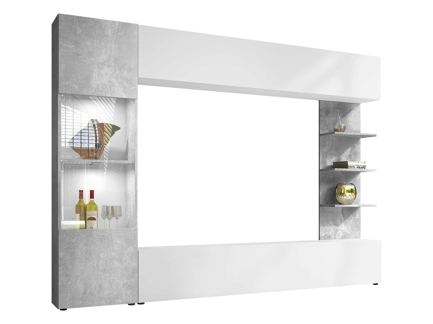 Lazando Wall Unit, Media Wall, Cabinet Wall Consisting of Wall Cabinet, Display Cabinet, TV Lowboard and Wall Shelf (Cashmere/Cremona Oak, with White LED Lighting)