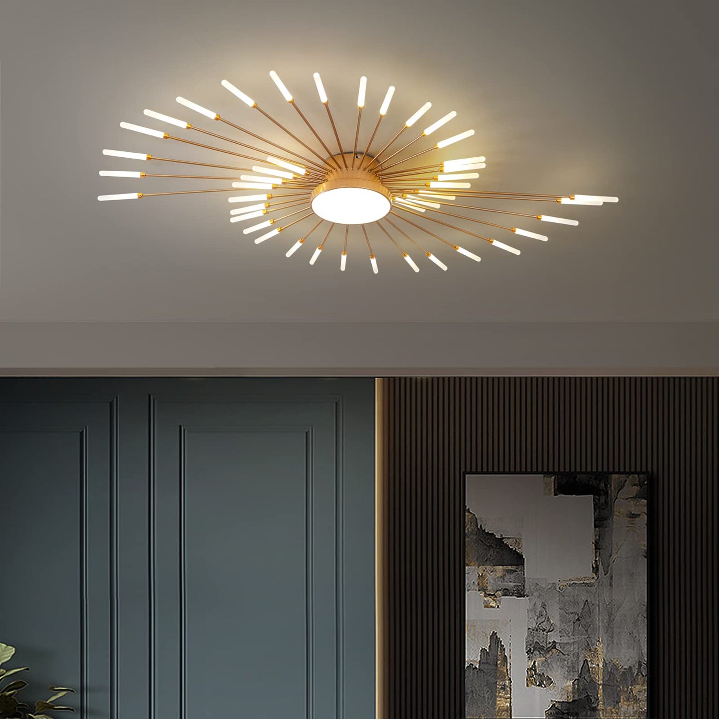 minifair Moderne LED-Deckenleuchte, 12 + 1 Köpfe, halbbündige Deckenleuchte, goldene Kronleuchter, Deckenbeleuchtung für Schlafzimmer, Wohnzimmer, Küche, Esszimmer, Restaurant