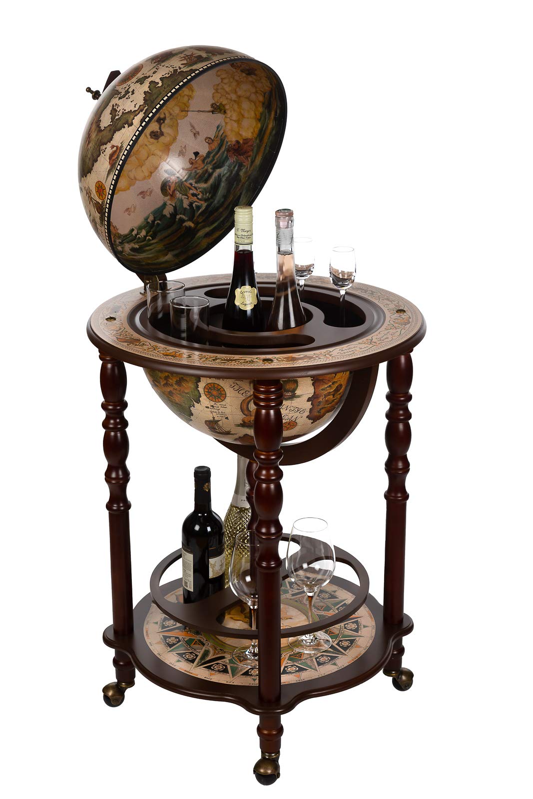 Birendy, giant globe design bar trolley with a lid and wheels