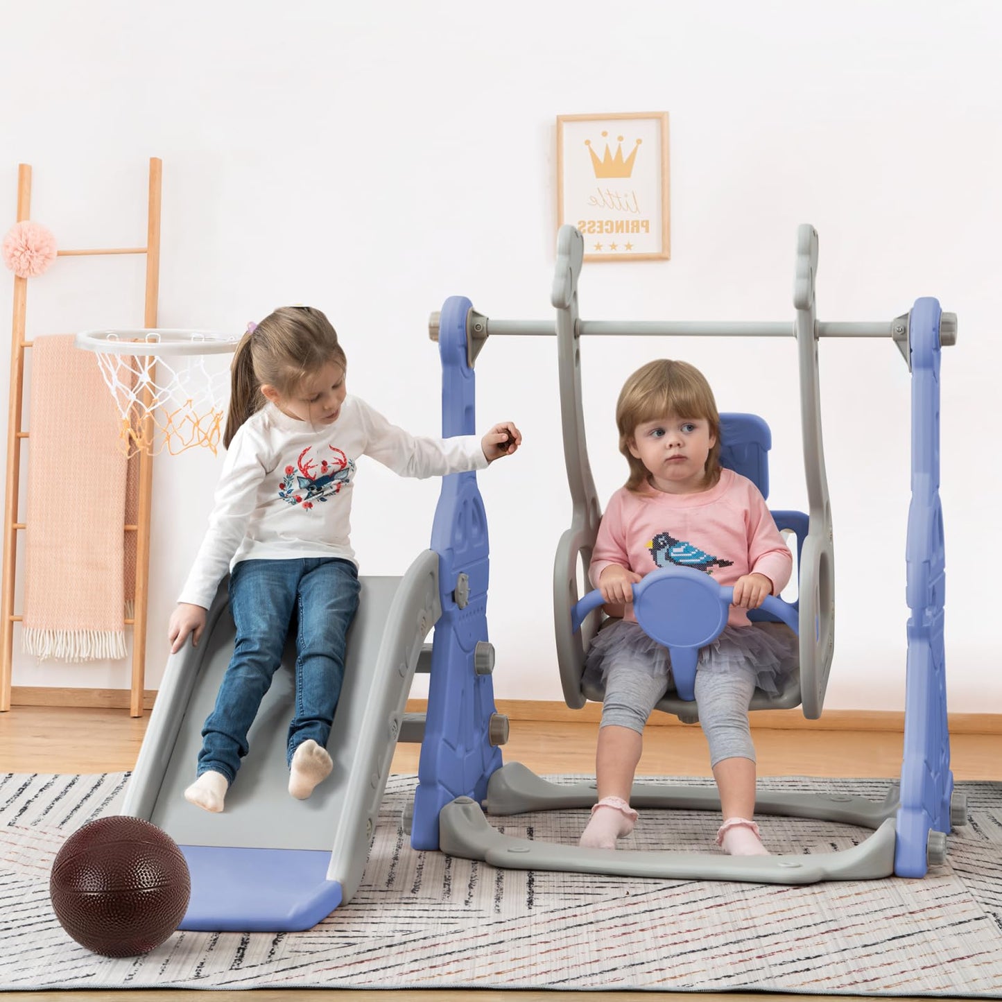 DADEA 6 in 1 Kinderrutsche mit Korb, Rutsche und Schaukel für Kinder im Freien Grün, 150 × 150 × 115 cm, Babyschaukel und Rutsche für Kinder zu Hause Schaukel Kinderrutsche, Grün