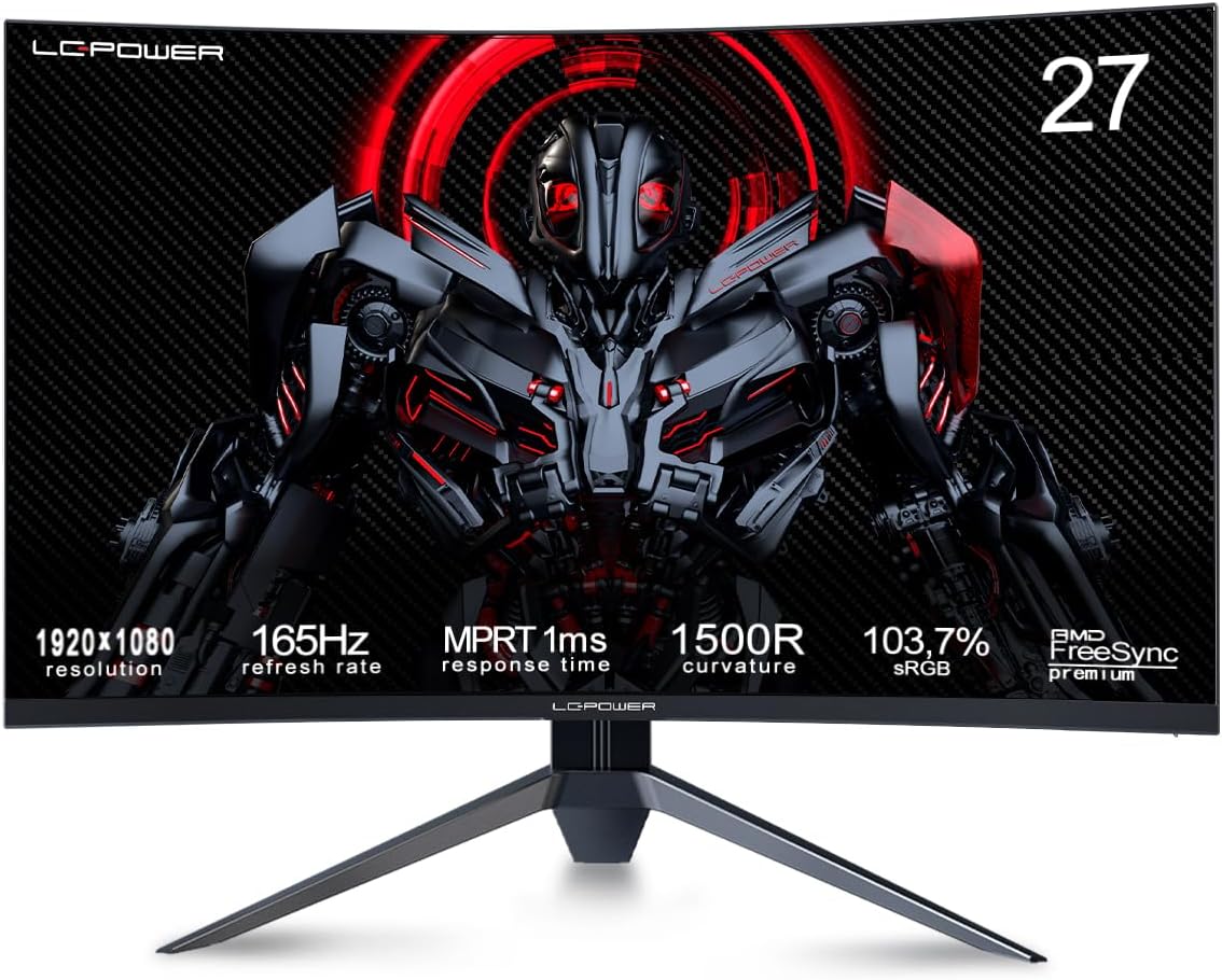 LC-POWER FHD Curved Monitor 32 Zoll, 165 Hz, 1920x1080, 1ms, 1500R und Freesync mit G-Sync-Kompatibilit, HDMI & DP, VESA, LC-M32-FHD-165-C-A