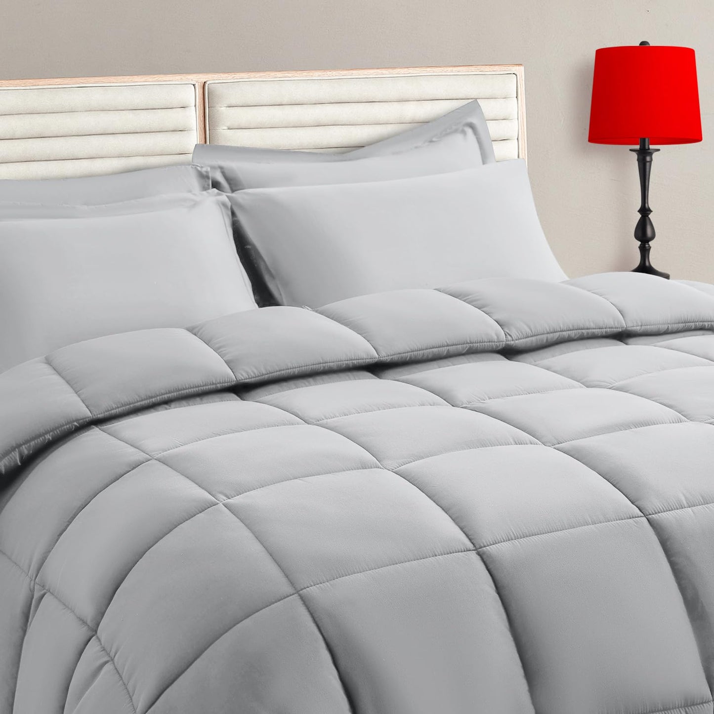 Twin Size Comforter Set - 5 Pieces, Bed in a Bag Bedding Sets with All Season Soft Quilted Warm Fluffy Reversible Comforter,Flat Sheet,Fitted Sheet,1 Pillow Shams,1 Pillowcases,Black