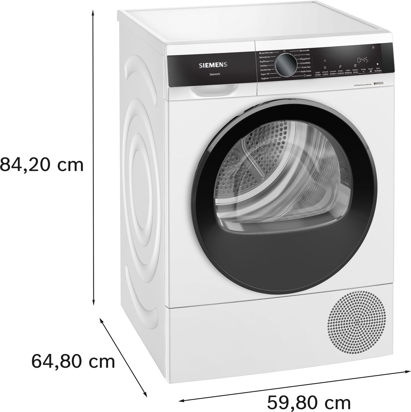 Siemens WQ35B2B30 Wäschetrockner iQ700, Wärmepumpentrockner mit 8kg Fassungsvermögen, directTouch LED-Display, autoDry, Outdoor-Programm, Home-Connect, Weiß, 60cm