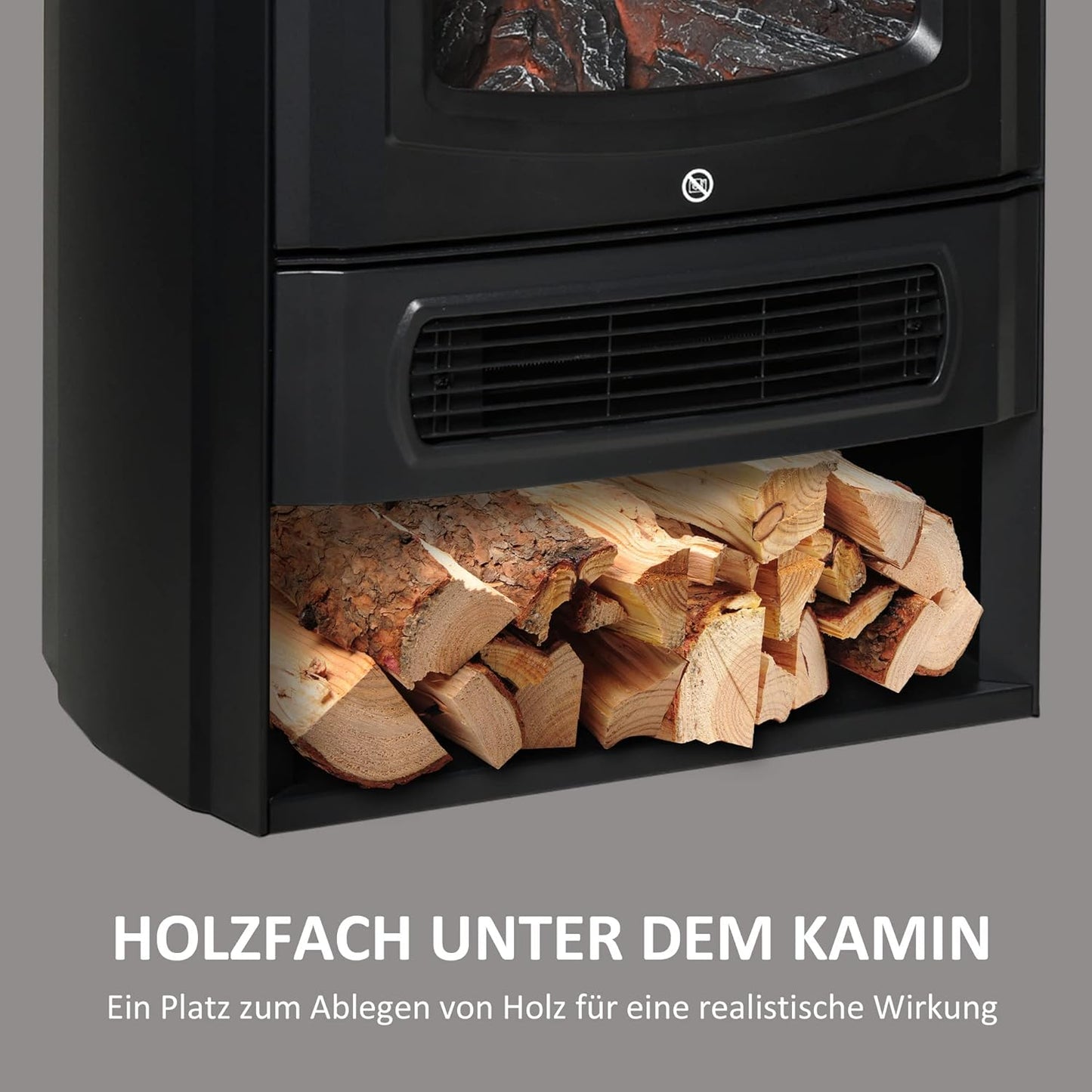 HOMCOM Elektrokamin E-Kamin mit Flammeneffekt Thermostat Kaminofen 1000 W/2000 W, 20–25 qm, Schwarz 44,5x32,1x74 cm