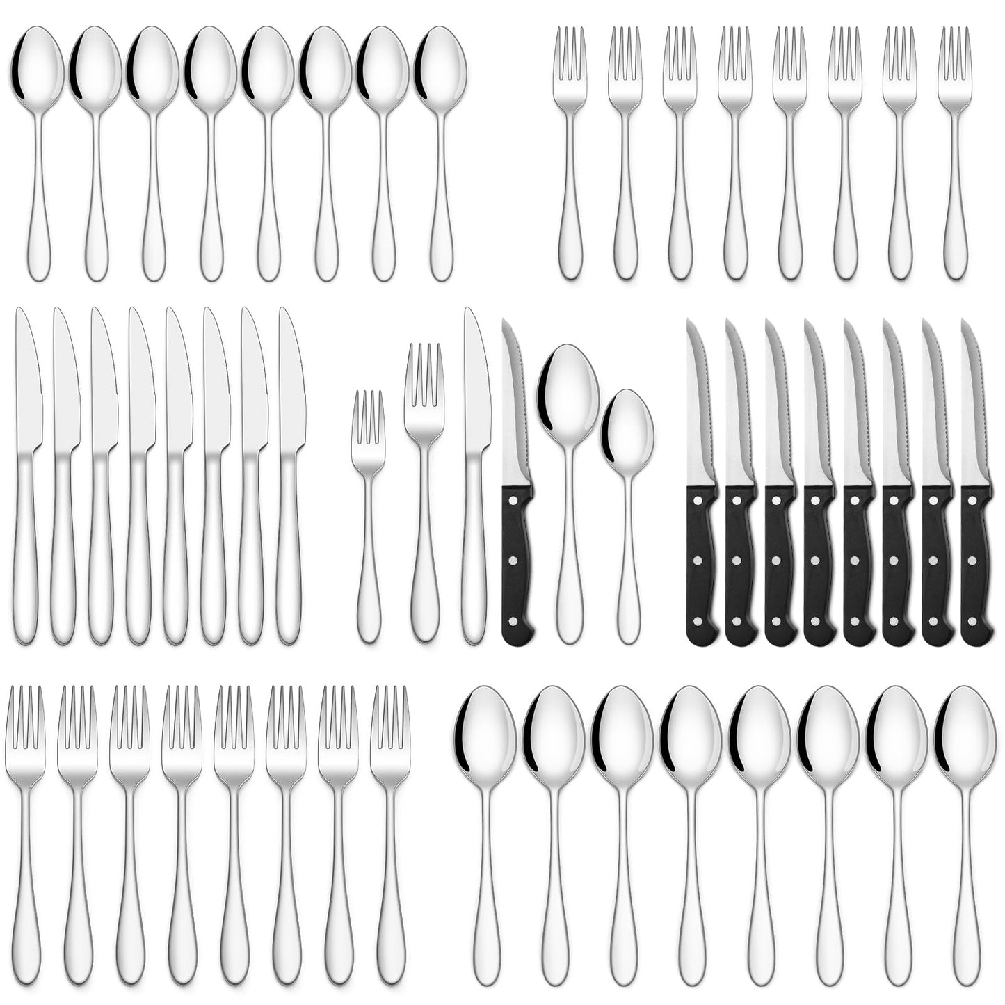 Terlulu 36 teiliges Edelstahl Besteckset mit Steakmesser, Besteck Set 6 Personen, Elegantes Essbesteck Set mit Messer Gabel Löffel, Tafelbesteck für Haus/Party/Restaurant, Spülmaschinenfest