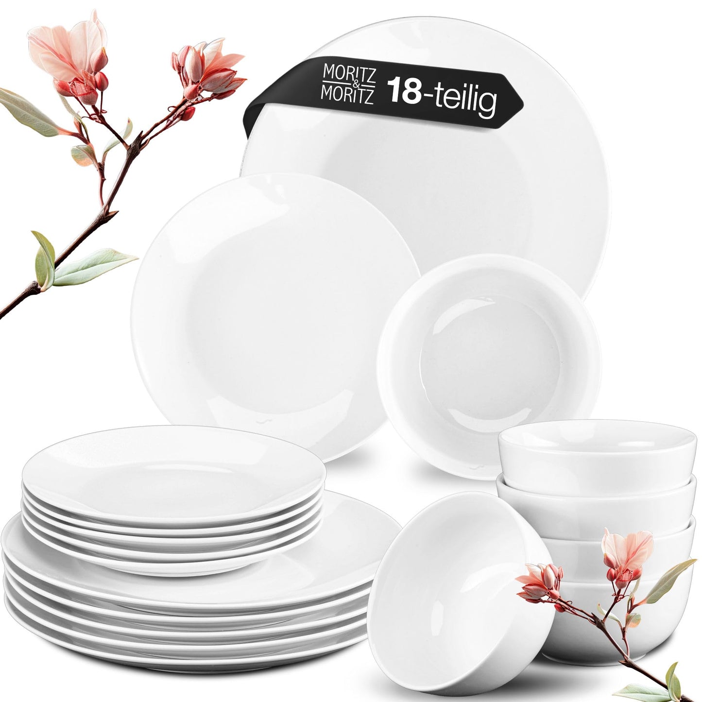 Moritz & Moritz BASIC Kaffeetassen Set 6-teilig - ca. 300ml aus hochwertigem Porzellan in klassischem Weiß - Perfekt für Kaffee, Tee, heiße Schokolade, Cappuccino