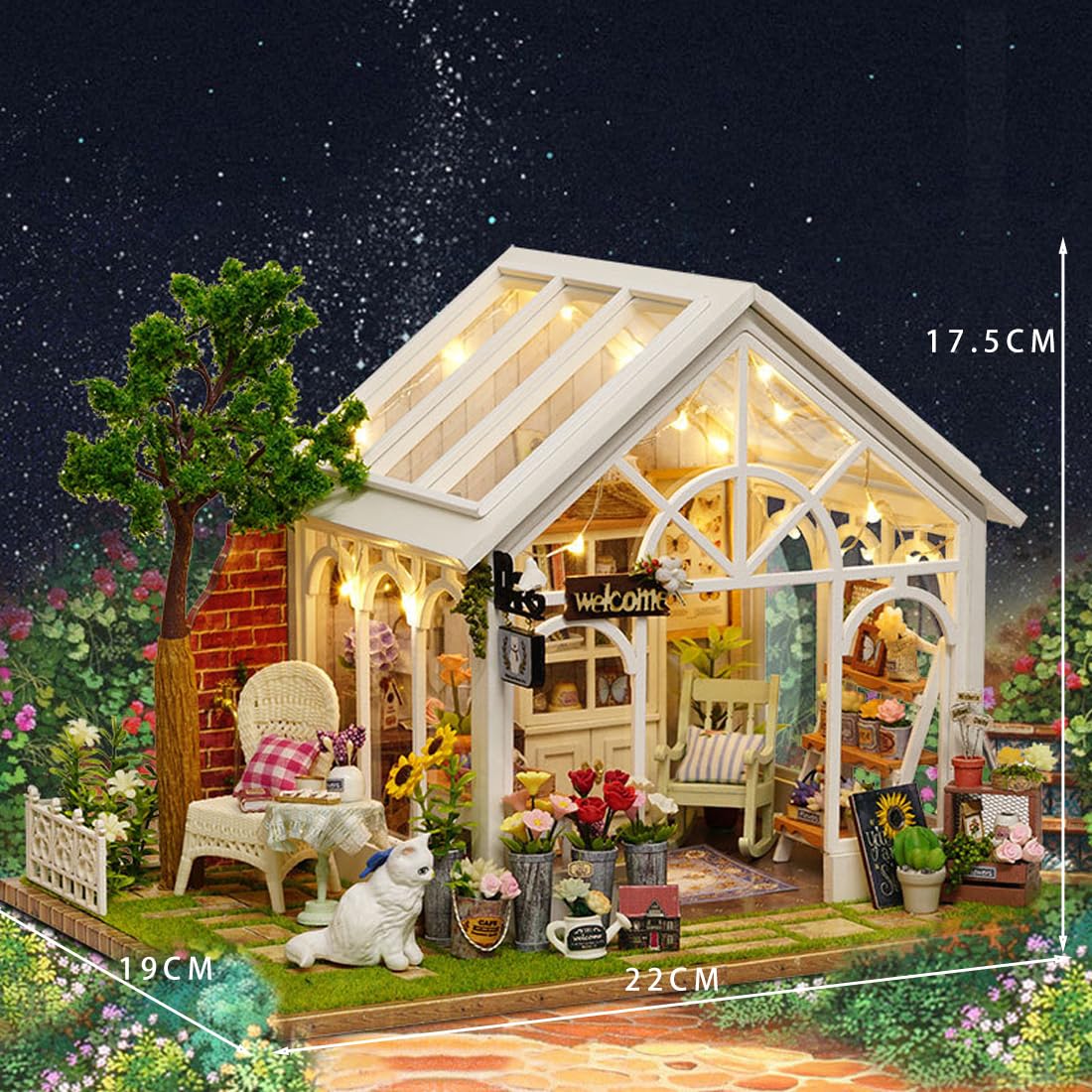 UINOFER DIY Greenhouse Wood, Miniature Garden House Building with Furniture, Creative Construction Kit Adults, Model Kit for Adults and Children - Hanging Garden