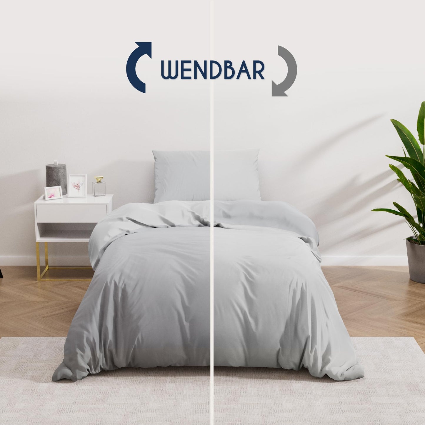 Dreamzie - Bed Linen Set 200 x 200 cm with 2 Pillowcases 80 x 80 cm Light Grey/White - 1 Duvet Cover 200 x 200 cm Made of 100% Microfibre - Certified No Chemicals (Oeko Tex)
