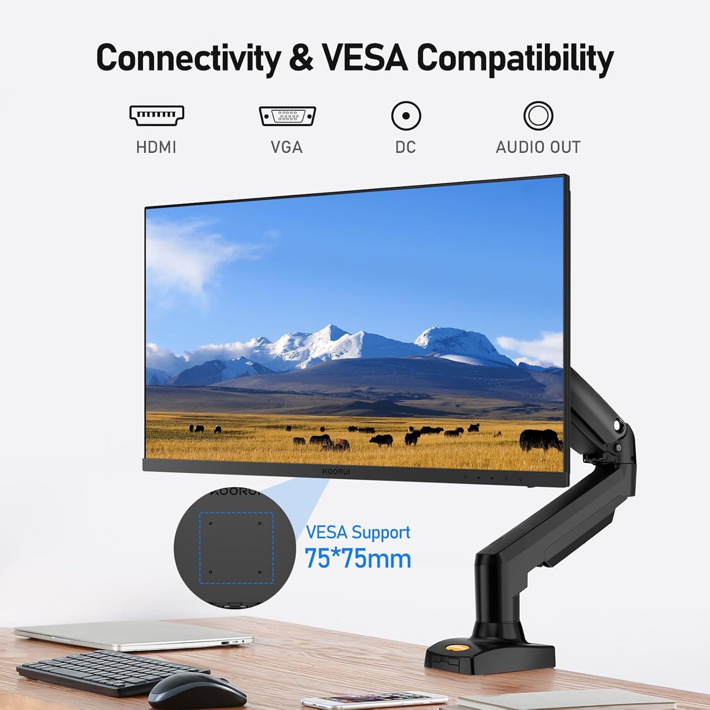KOORUI Gaming Monitor 27 Zoll, Full HD Rahmenlos Bildschirm 165Hz Adaptive Sync (1ms, VA-Panel, Eye-Care, 1920 x 1080, 2xHDMI 2.0, & DisplayPort 1.4, VESA 75x75mm, DCI-P3 90%)