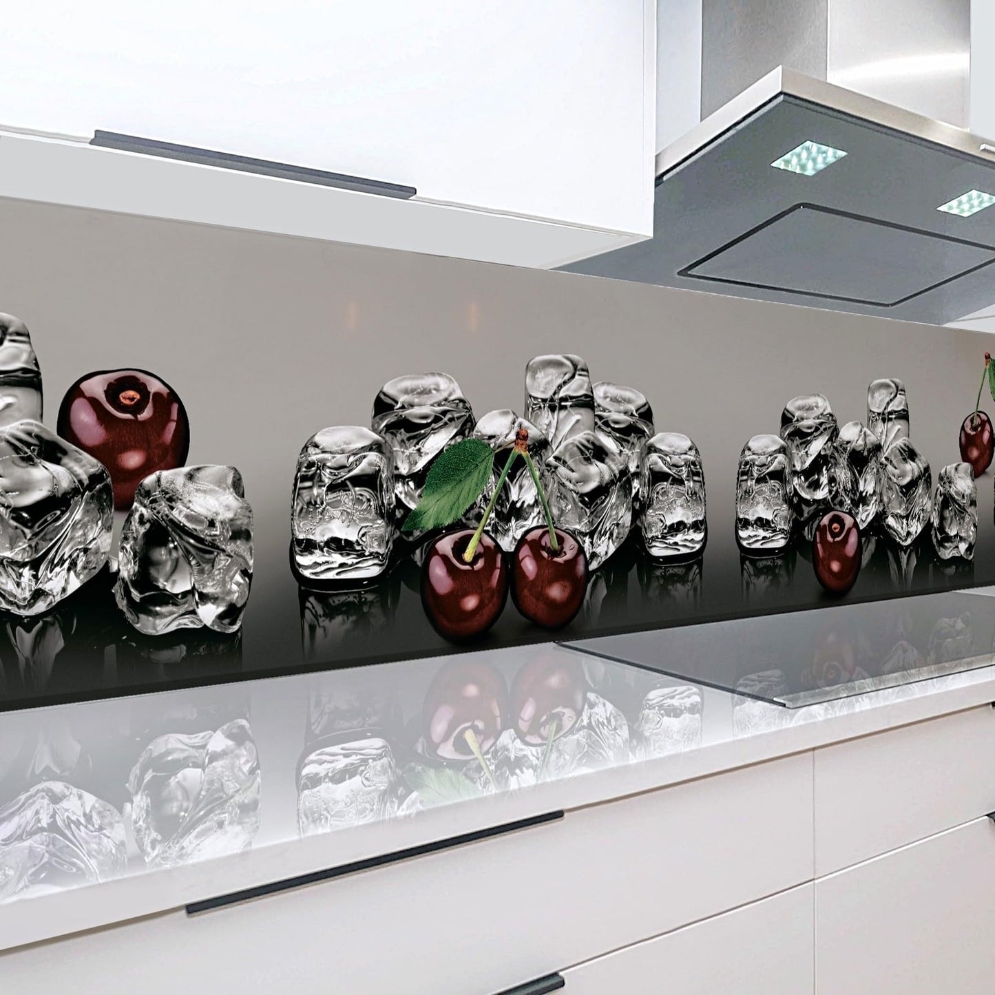 Rodnik Kitchen Splashback, Robust ABS Plastic Monolith Panel in Deluxe Quality, Direct Print, Choice of Motifs (Ice Cubes and Cherries)