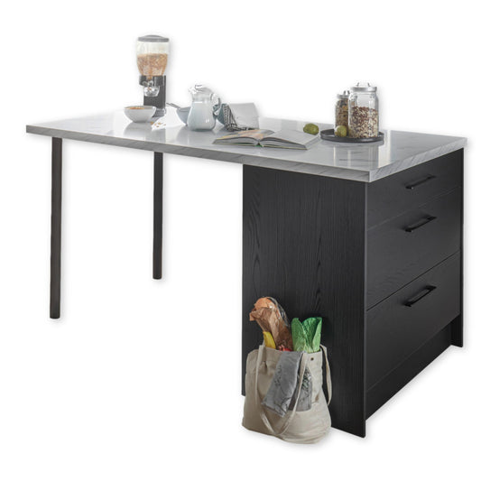 NEW YORK Moderne Küchenzeile ohne Elektrogeräte in Graphit Schwarz, Marmor Optik FSC-zertifiziert - Geräumige Einbauküche mit viel Stauraum - 320 x 210 x 60 cm (B/H/T)