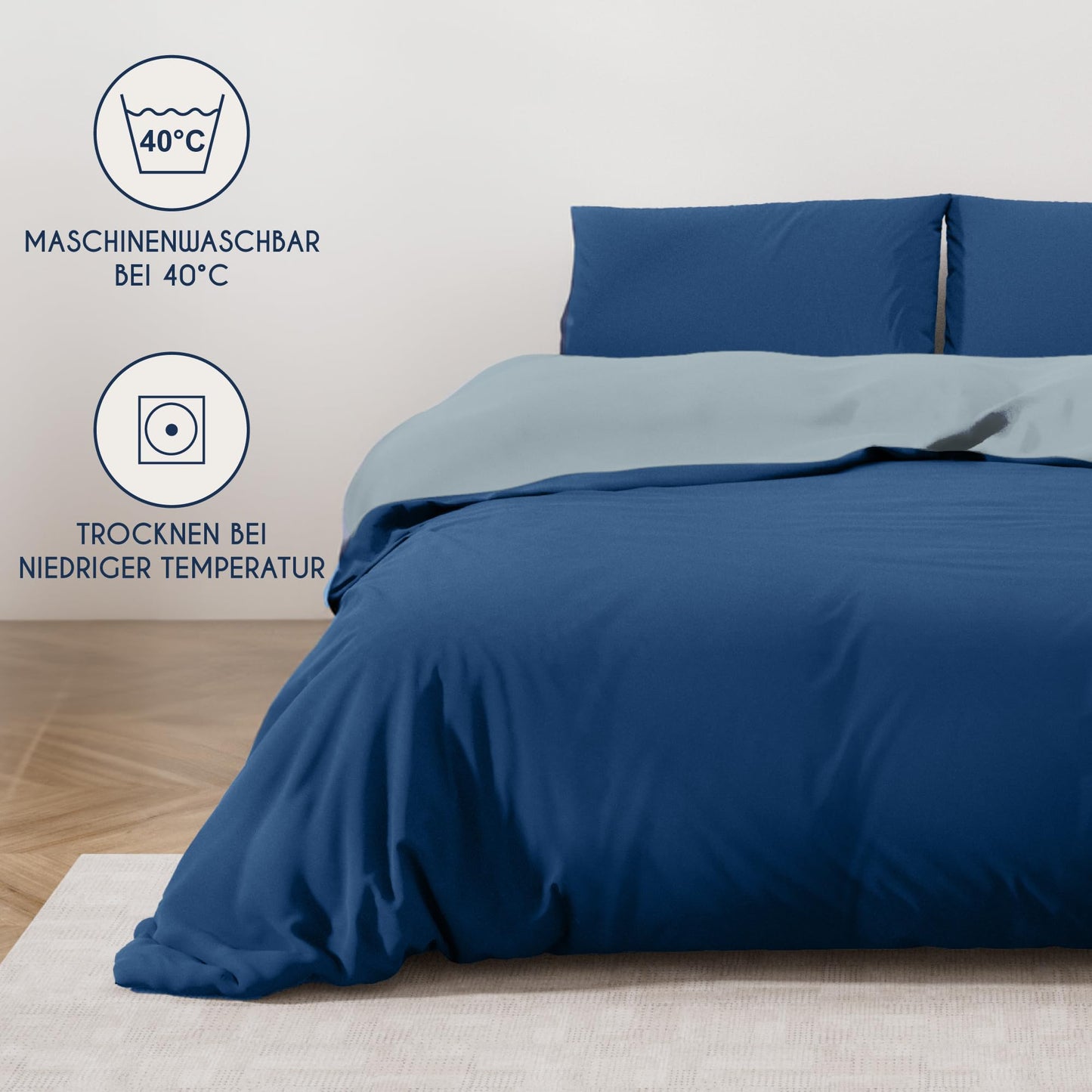 Dreamzie - Bed Linen Set 200 x 200 cm with 2 Pillowcases 80 x 80 cm Light Grey/White - 1 Duvet Cover 200 x 200 cm Made of 100% Microfibre - Certified No Chemicals (Oeko Tex)