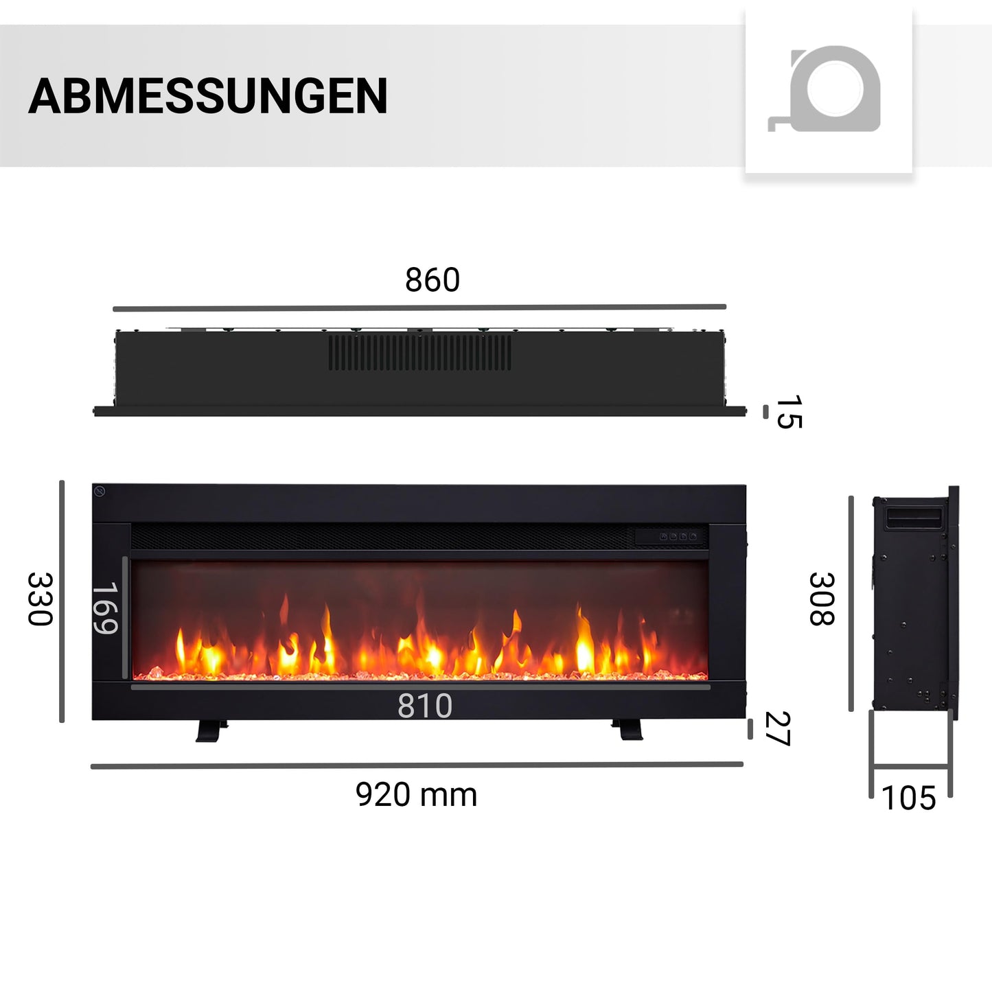 BALDERIA Elektrokamin Agnes 36" | 3in1 Elektrischer Stand-, Wand- oder Einbaukamin mit 3D-Flammeneffekt | Elektro Heizung 1800W | Kamin mit Fernbedienung, Startsteuerung, Timer & Thermostat | Schwarz